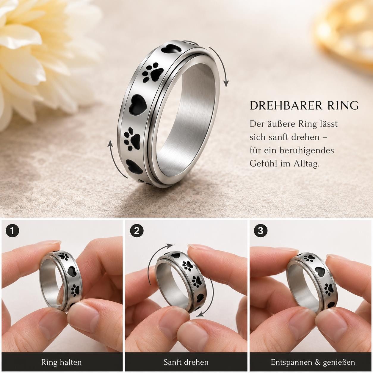 Eyecatcher Fingerring Anti Stress Fidget Ring Pfoten Herz Anxiety Ring – Bild 5 von 5