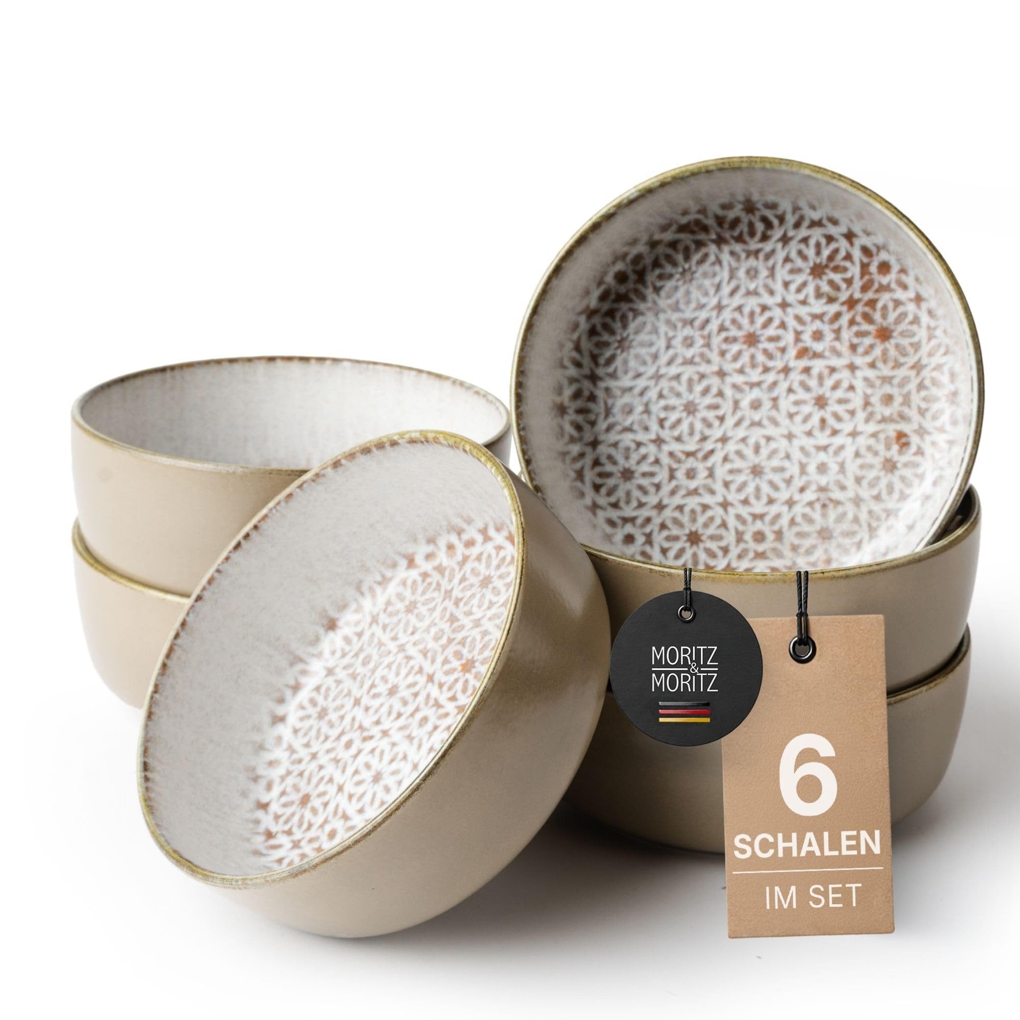 Moritz & Moritz Müslischüssel ALHAMBRA Müslibowls Mousse, Steinzeug, (Set, 6-tlg), Hochwertiges Steinzeug, Spülmaschinengeeignet
