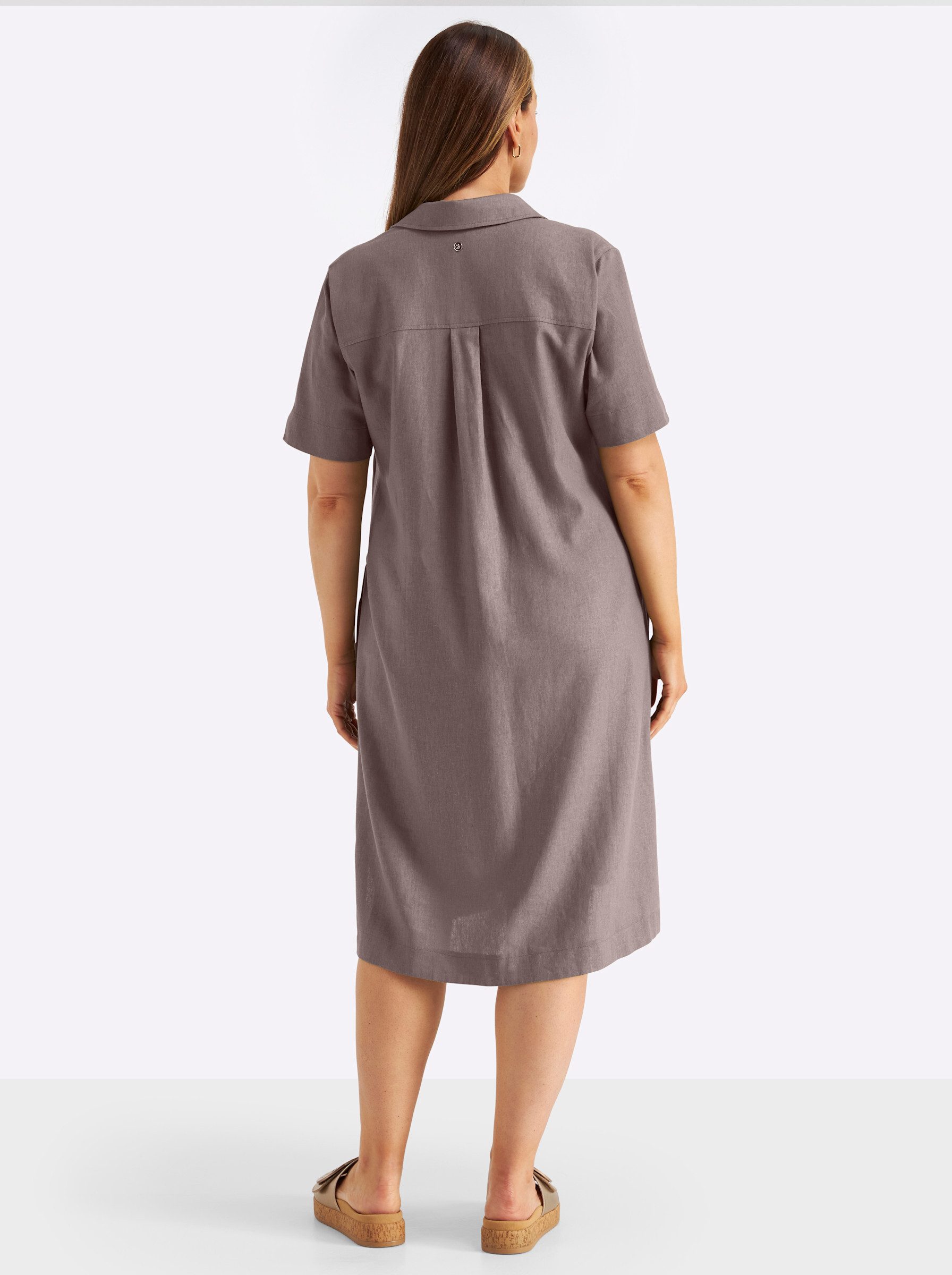 Sheego Etuikleid Leinenkleid Kurzarm .