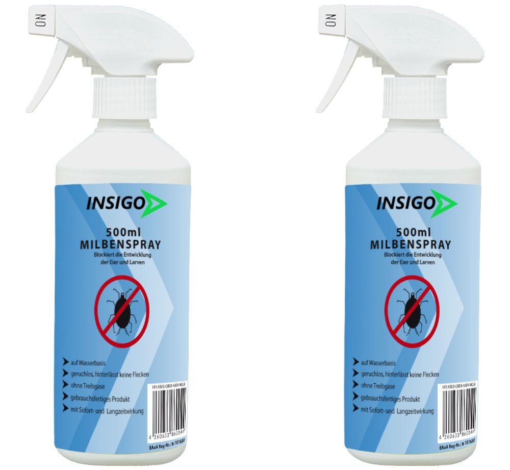 INSIGO Insektenspray Anti Milben-Spray Milben-Mittel geruchsarm, 1 / mit Wasserbasis, l, ätzt brennt nicht, auf Ungezieferspray, Langzeitwirkung