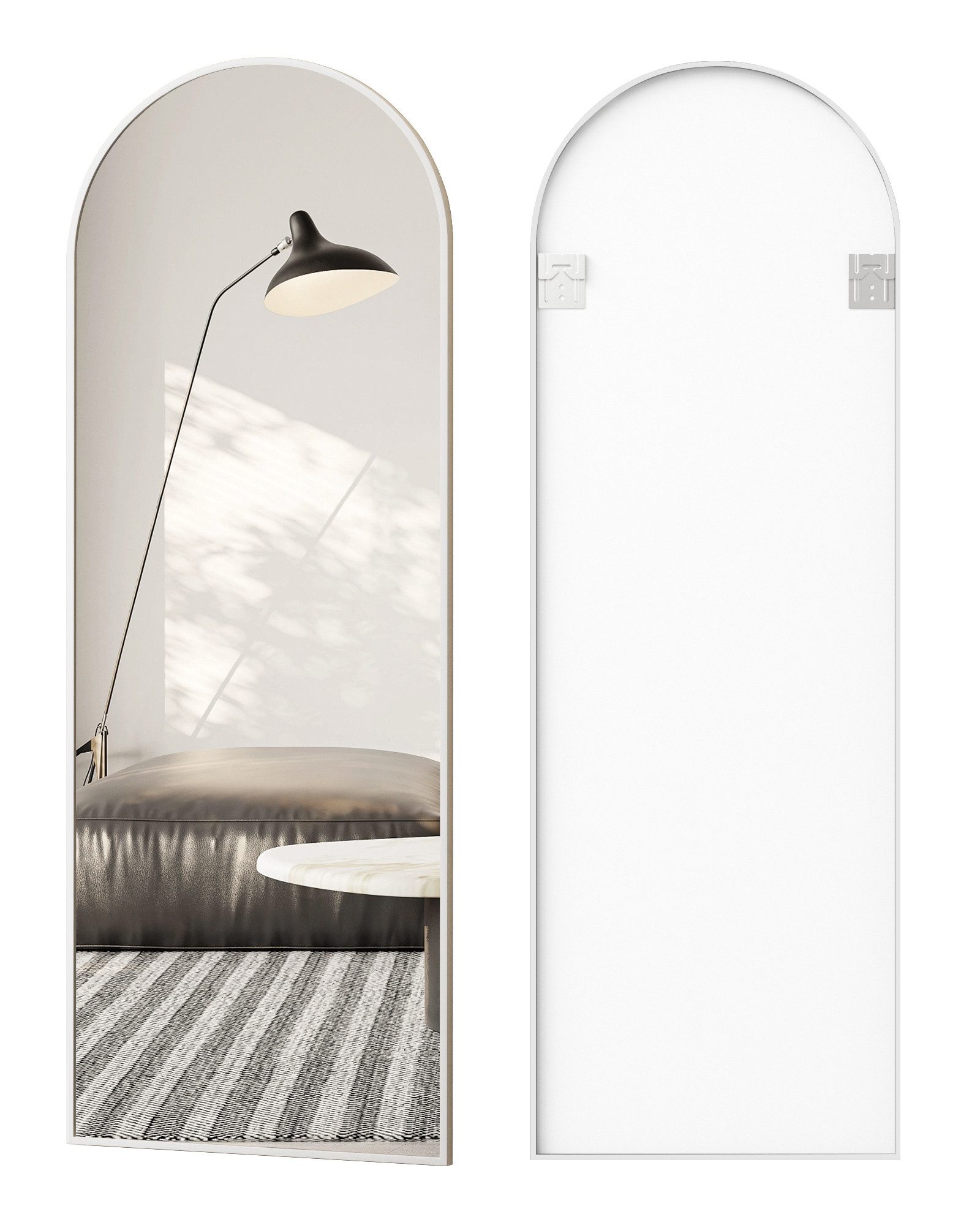 Boromal Wandspiegel groß 150x50cm Ganzkörperspiegel Standspiegel Weiß mit Aluminiumrahmen (Flurspiegel Weiß Hochglanz, mit Sicherheitsfolie), für Wohnzimmer Schlafzimmer Badezimmer