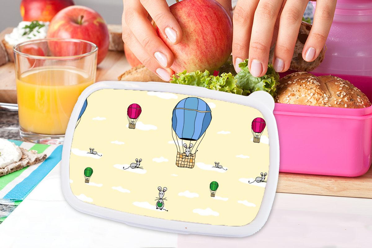 Snackbox, - Kinder, Kunststoff Kunststoff, MuchoWow Luftballon, Mädchen, Brotbox Erwachsene, Lunchbox (2-tlg), für Muster - Maus Brotdose rosa
