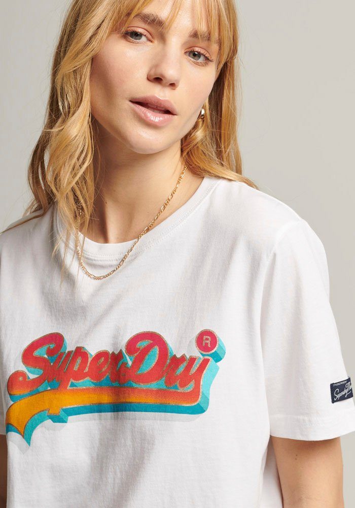 Superdry Print-Shirt lässiges Metallic mit weiß Shirt Details