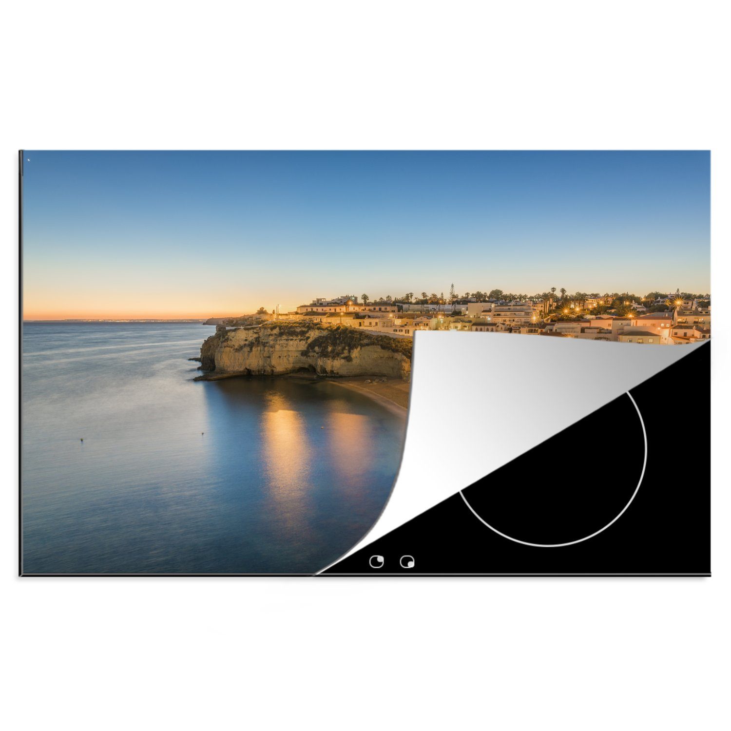 MuchoWow Herdblende-/Abdeckplatte Praia do Carvoeiro Strand bei Nacht an der Algarve, Vinyl, (1 tlg), 81x52 cm, Induktionskochfeld Schutz für die küche, Ceranfeldabdeckung