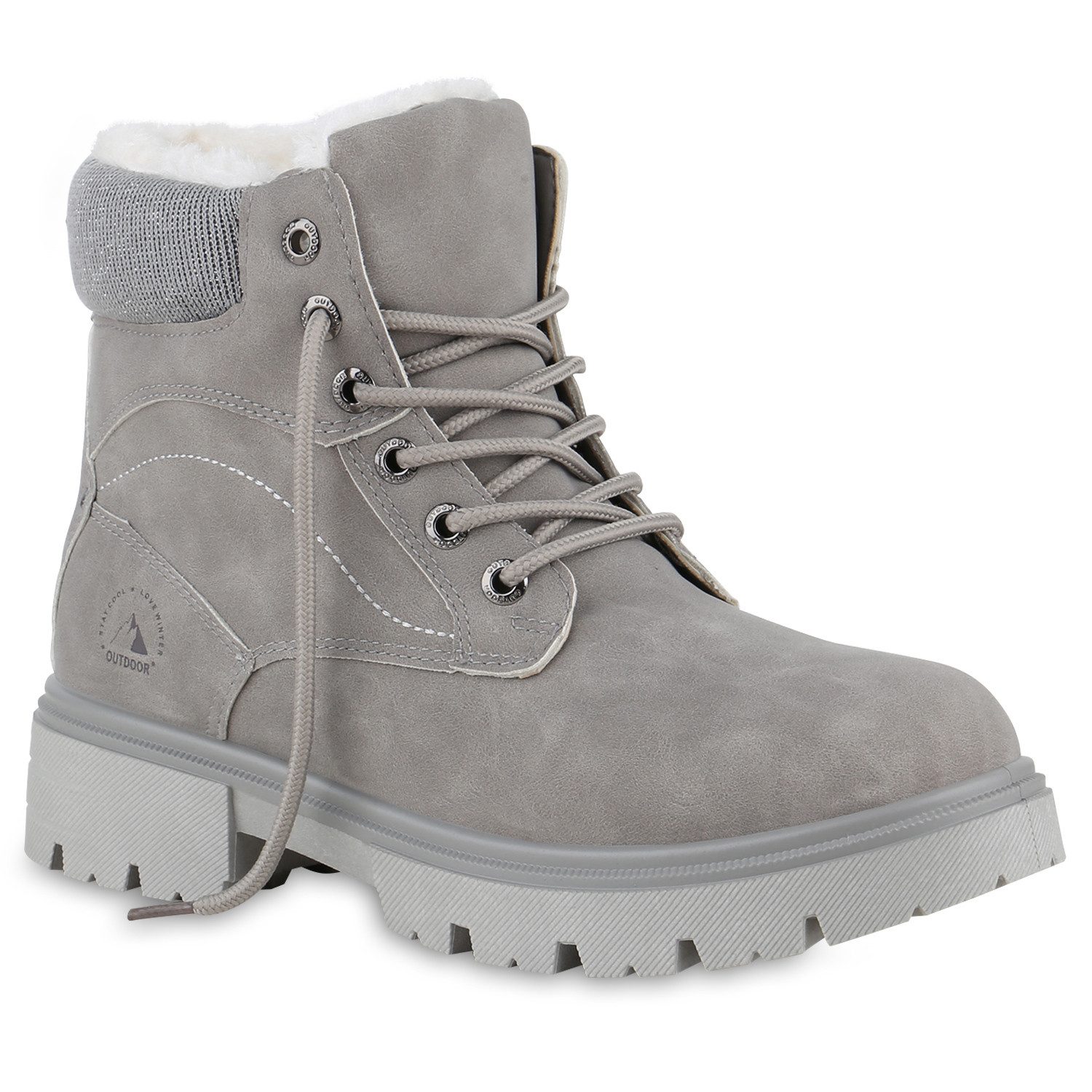 VAN HILL 841423 Stiefelette Damen Warm Gefütterte Worker Boots Stiefeletten Bequeme