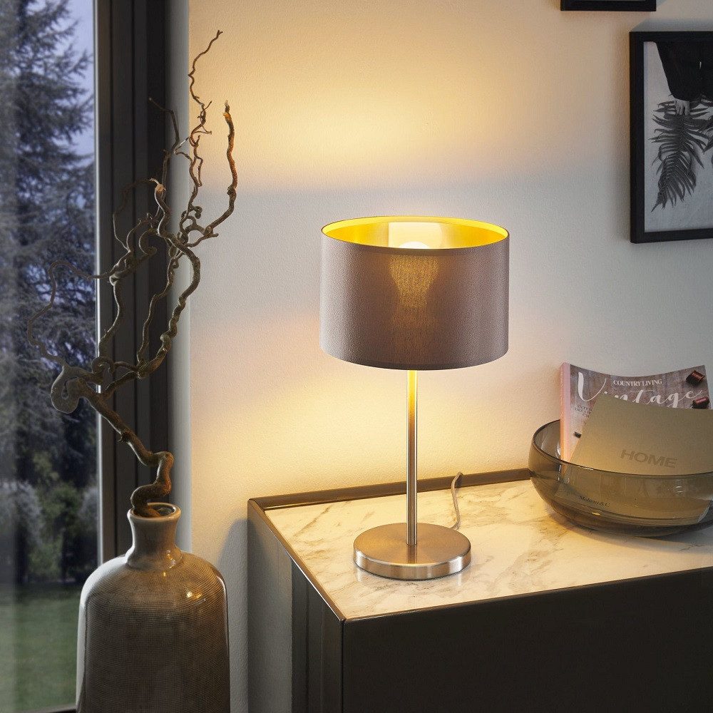 EGLO Tischleuchte 31631 Textil Tischleuchte "MASERLO" Nickel matt cappucino günstig online kaufen