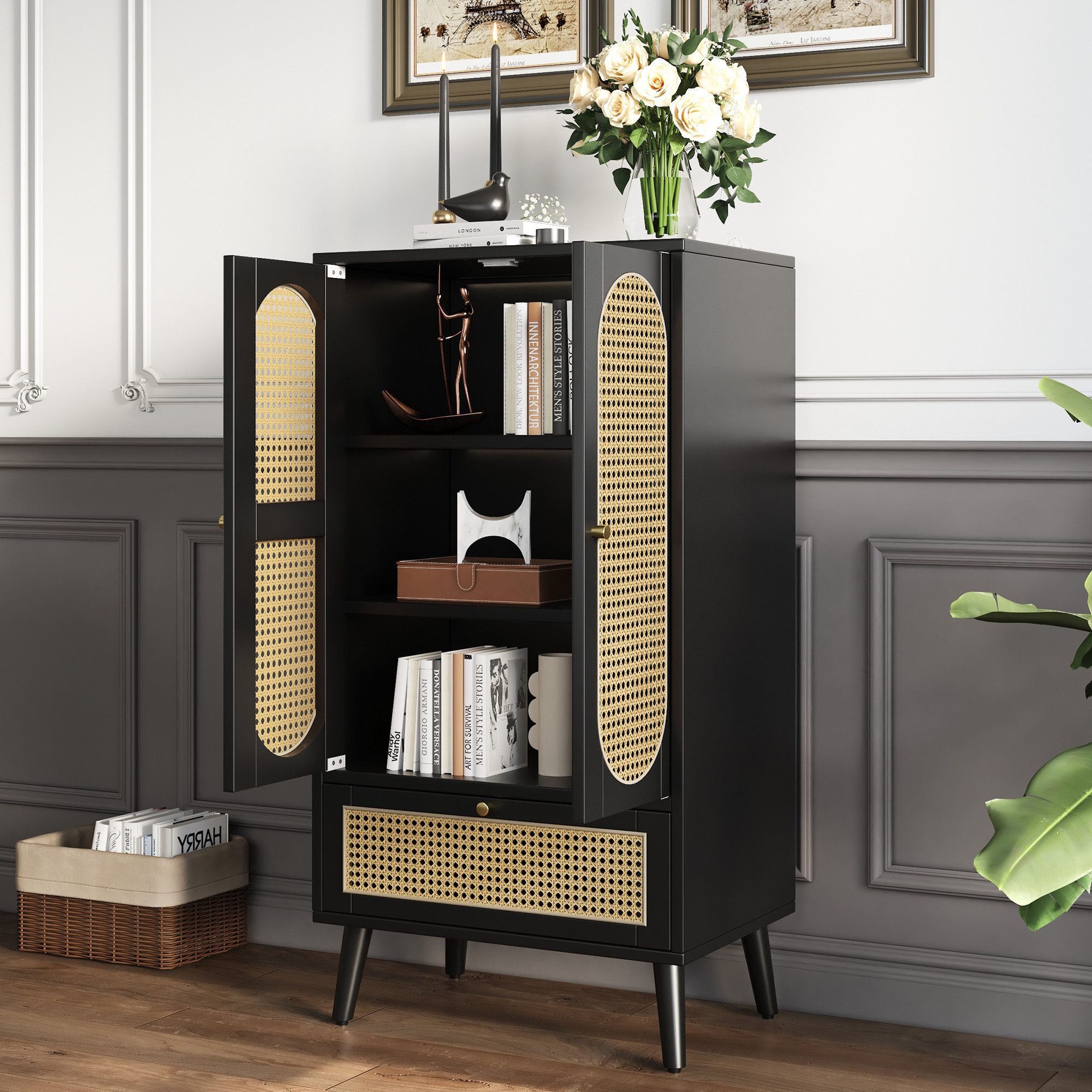 HAUSS SPOLE Sideboard 60*40*110cm mit Rattan-Design, günstig online kaufen