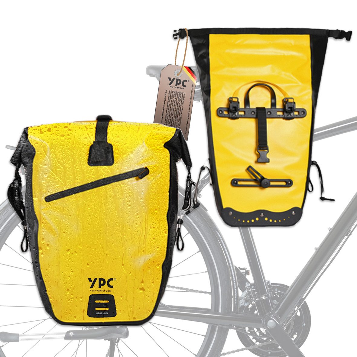 YPC Fahrradtasche "Traveller" Fahrradtasche für Багажträger XL, 27L, 55x35x20cm, Tragegriff, verschweißte Nähte, Reflektoren, praktisch, stabil
