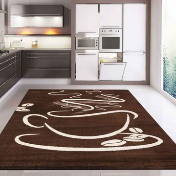 Teppich Küchenteppich Braun Kaffee Teppich, Vimoda, Rechteckig, Höhe: 5 mm, Cappuccino, Kaffee, Tasse, Küche