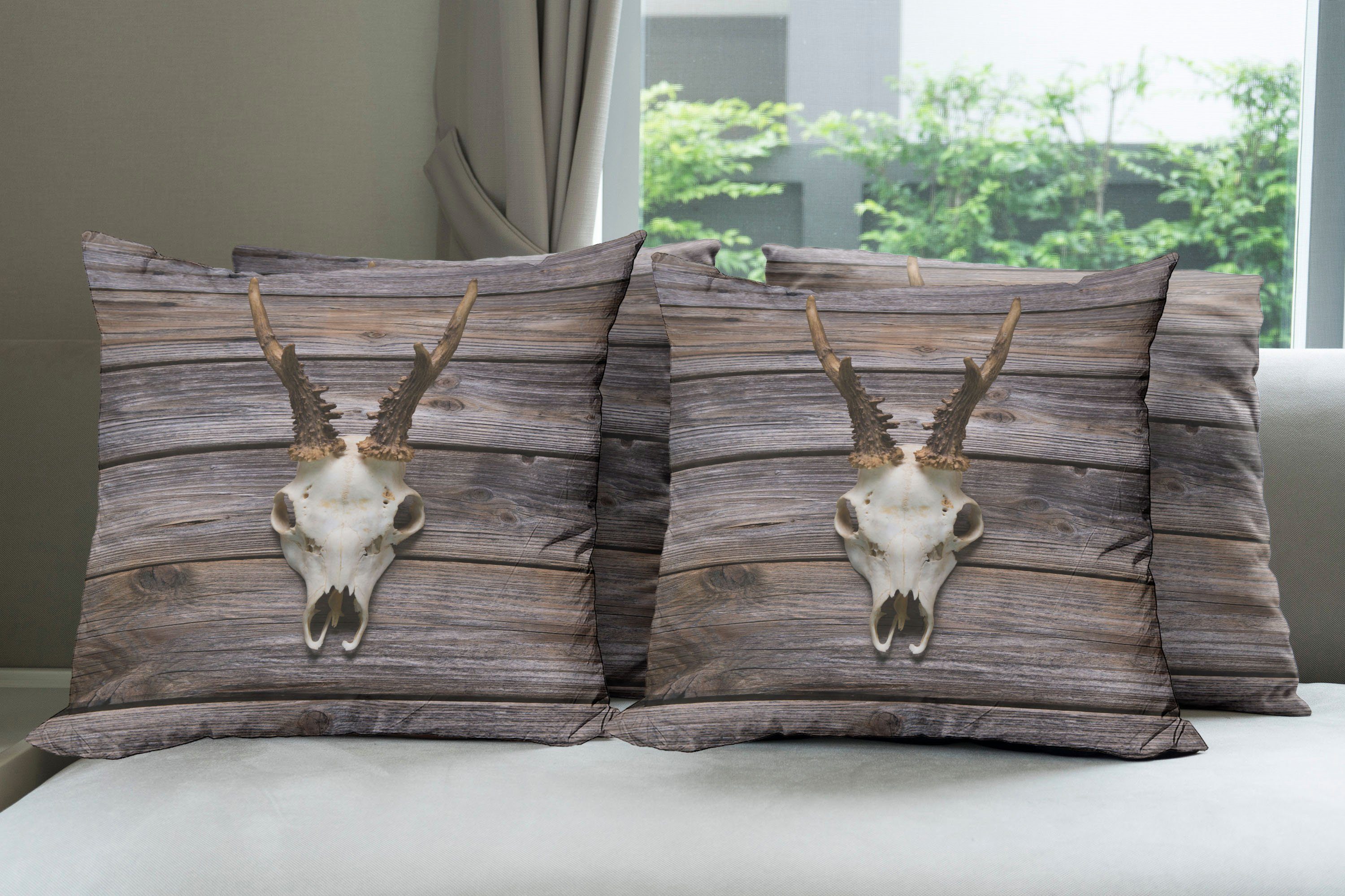 Rustic Modern Hirsch Antlers Kissenbezüge Abakuhaus Holz Doppelseitiger Accent Digitaldruck, Stück), (4 auf