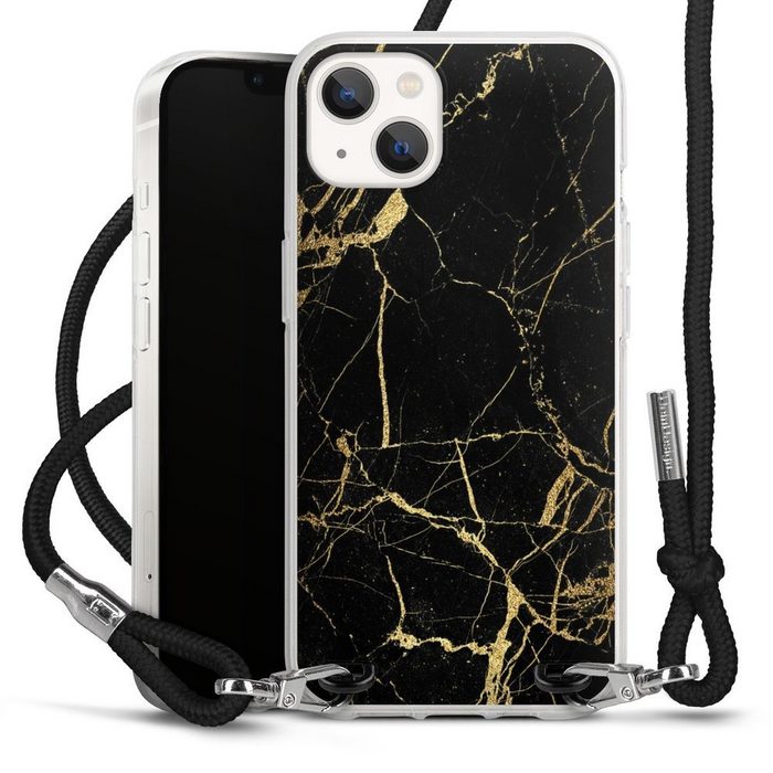 DeinDesign Handyhülle Marmor schwarz Muster BlackGoldMarble Look Apple iPhone 13 Handykette Hülle mit Band Case zum Umhängen