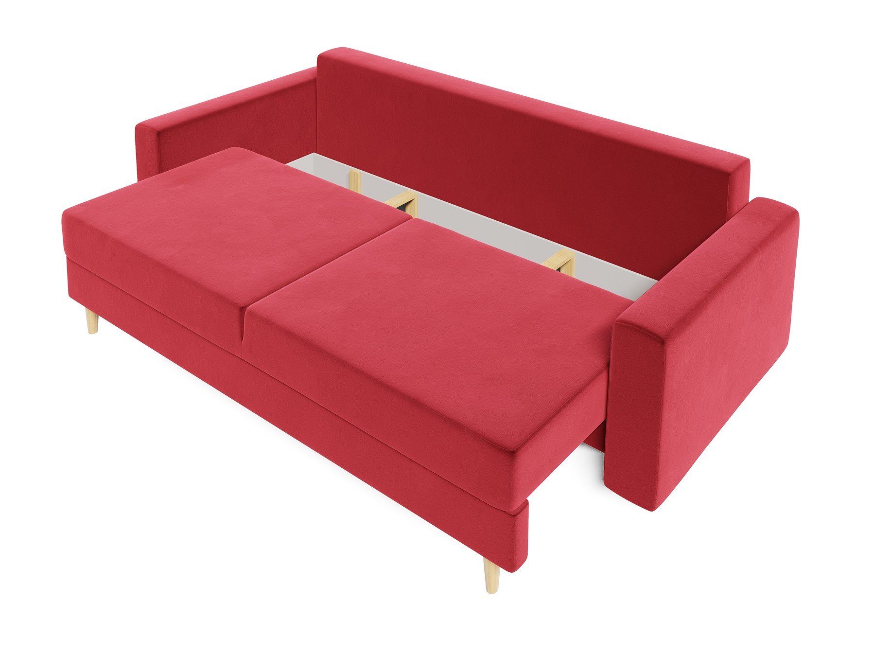 mit Style Fun Schlaffunktion, 3-Sitzer BELLA Schlafsofa Designersofa Rundumbezug, 60er Möbel Rot Sofa