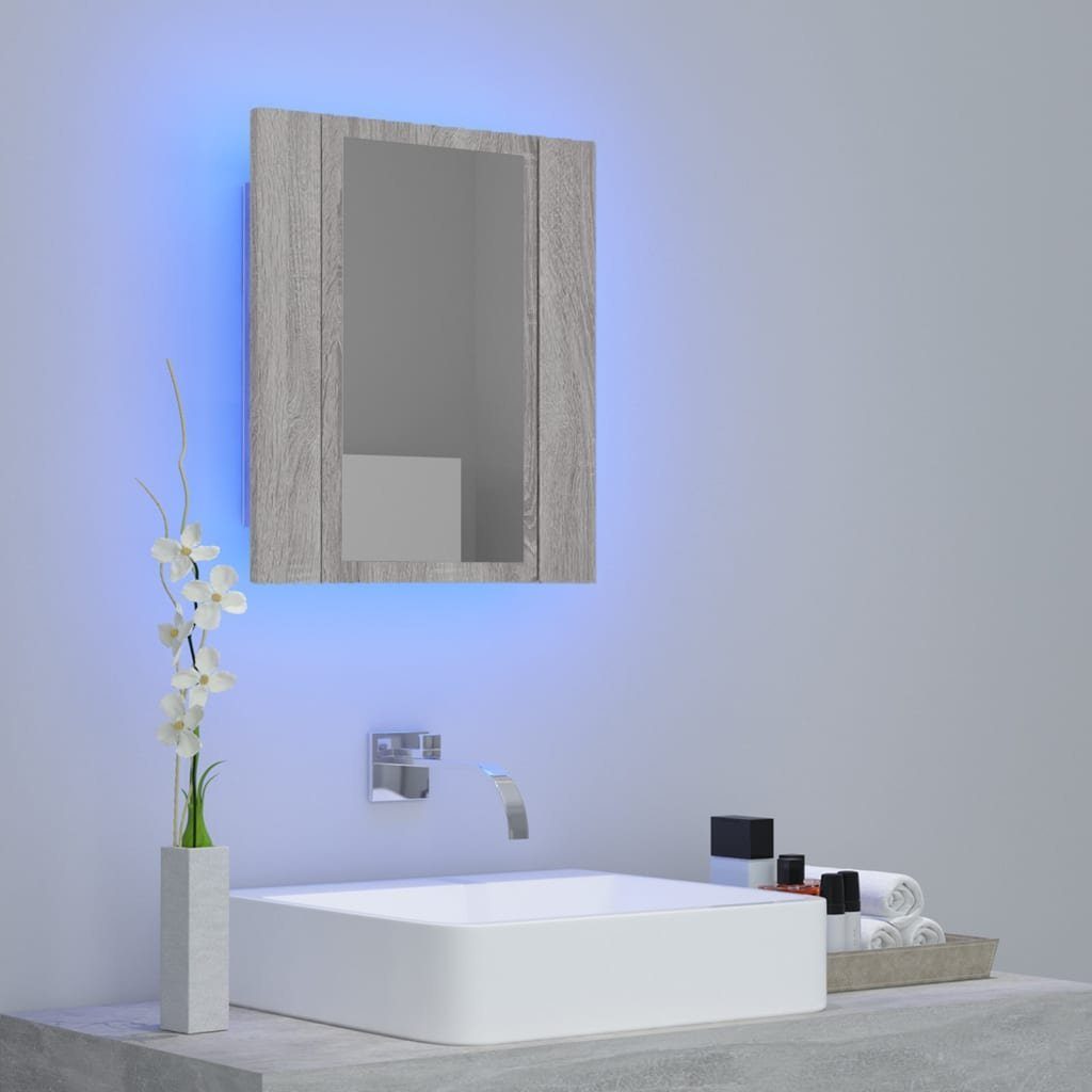 vidaXL Badezimmerspiegelschrank (1-St) Sonoma Holzwerkstoff LED-Spiegelschrank 40x12x45 Grau cm