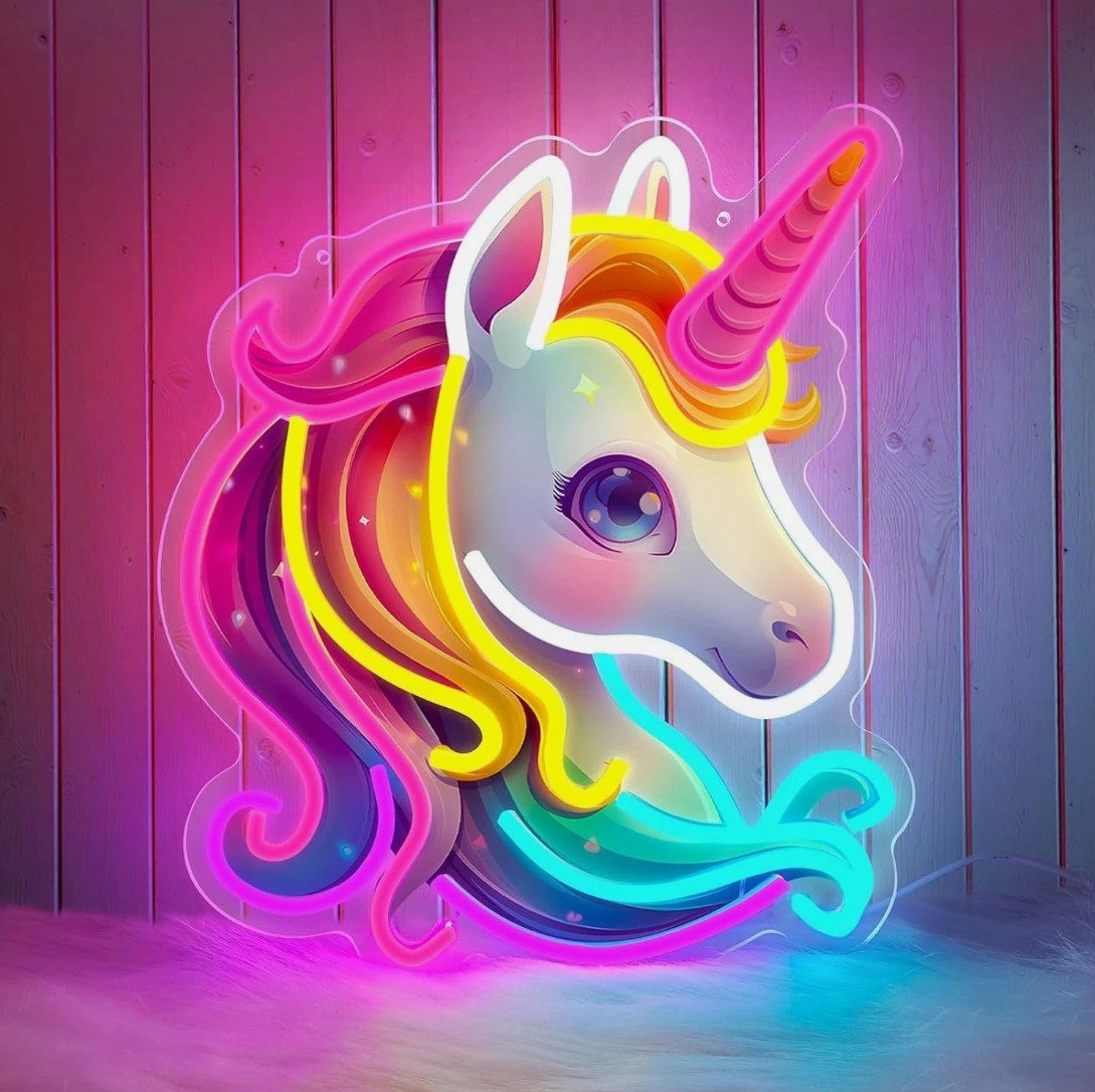 TSE LED Nachtlicht LED Neon Einhorn Wandlicht 32x35cm USB dimmbar Kinderzimmer