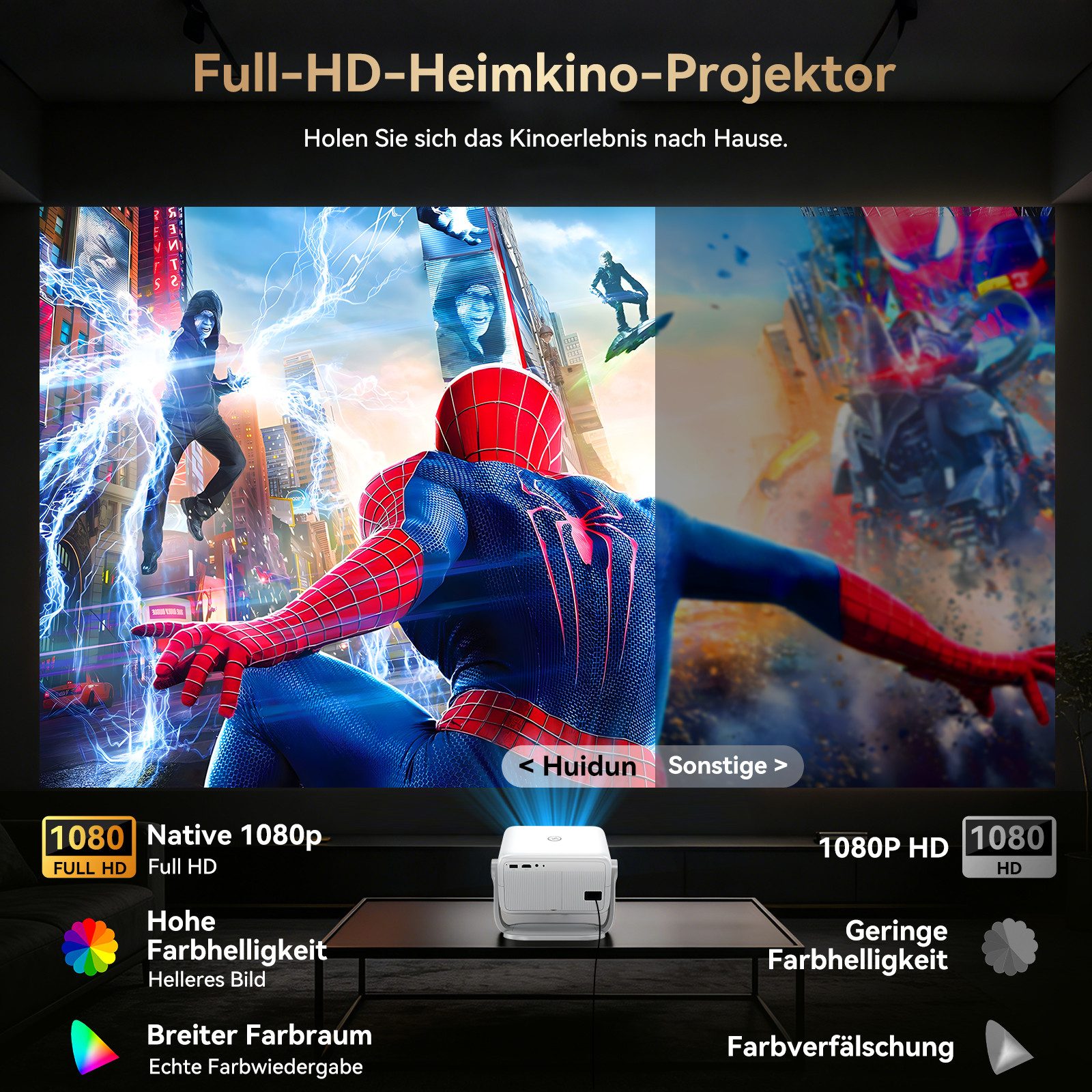 OSCAL 2026 Native 1080P Beamer 4K, Autofokus & Sprachsteuerung Heimprojektor Beamer (30000 lm, 1500:1, 1920 x 1080 px, 30000 lm, < 34db, Android 13, 3840x2160 px, Full HD) weiß