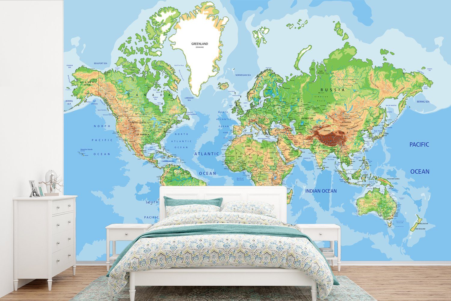 - Atlas Kinderzimmer, Junge Vinyl Wallpaper Wohnzimmer, bedruckt, Topographie - Matt, Kinder - Fototapete MuchoWow Mädchen, für Weltkarte (6 Tapete Schlafzimmer, St), - -