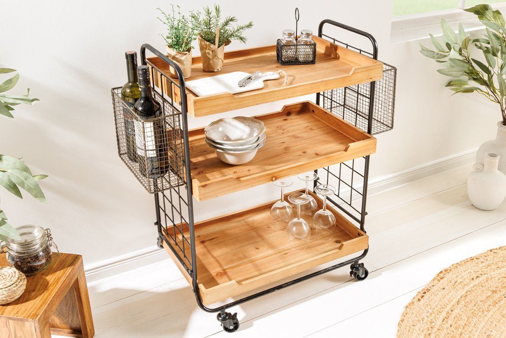 riess-ambiente Servierwagen SEVEN SEAS 80cm natur / schwarz, Massivholz, Metall, rollbar, Stauraum, (Einzelartikel, 1 St), Küchenwagen mit Rollen - ideal für Küche, Essbereich und Esszimmer