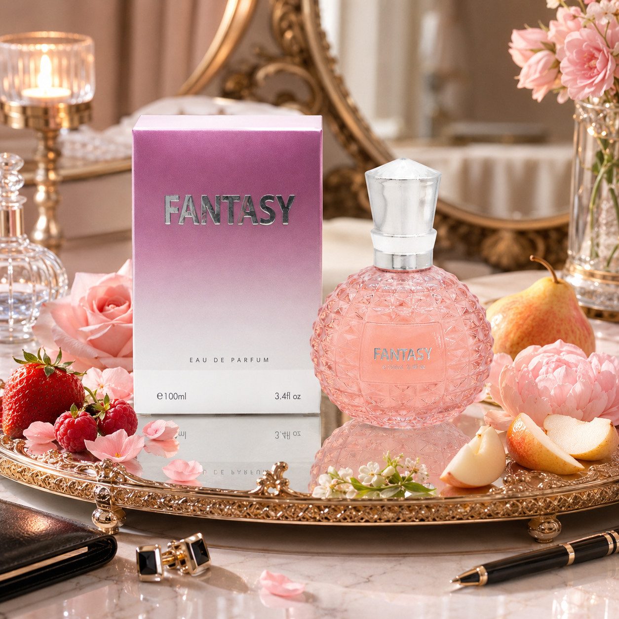 Fine Perfumery London Eau de Parfum Fantasy Pour Femme Fruchtig Blumig EDP 100 ml, Hergestellt in Uk, Dameenduft,Fruchtig
