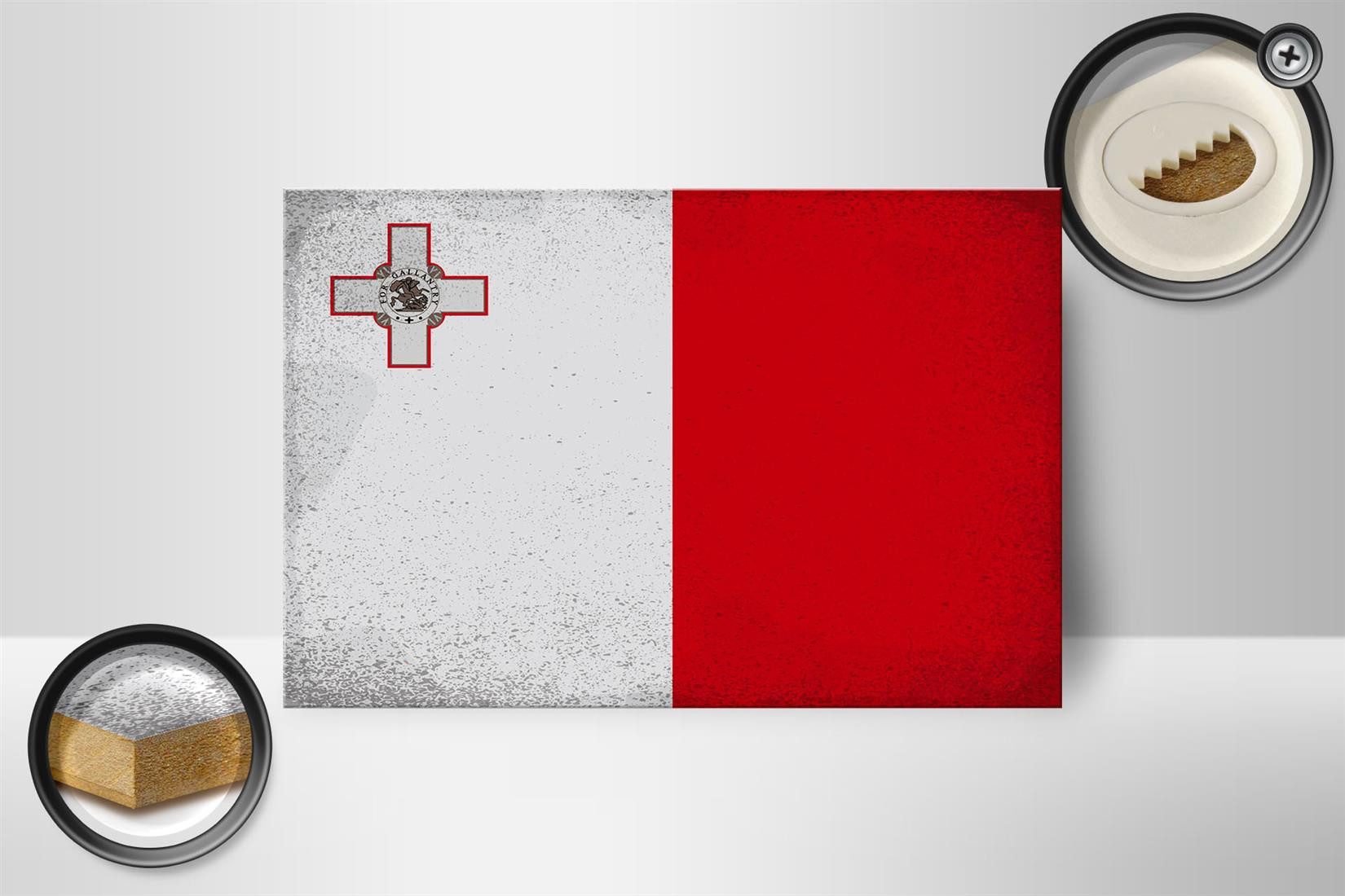 Femer GmbH Holzbild Flagge Malta 18x12 cm Flag of Malta Vintage, Flaggen (1 St), Glatte Holzfaserplatte (MDF), vorn beschichtet
