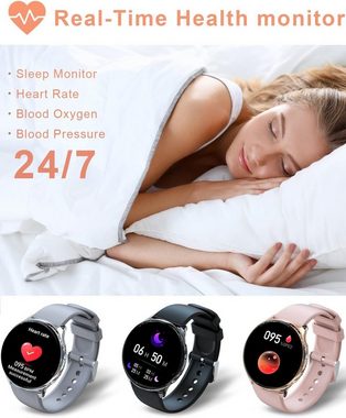 Efolen Smartwatch (1,32 Zoll, Android iOS), Fitness Uhr mit Blutdruck, Menstruationszyklus, SpO2 Schlafmonitor