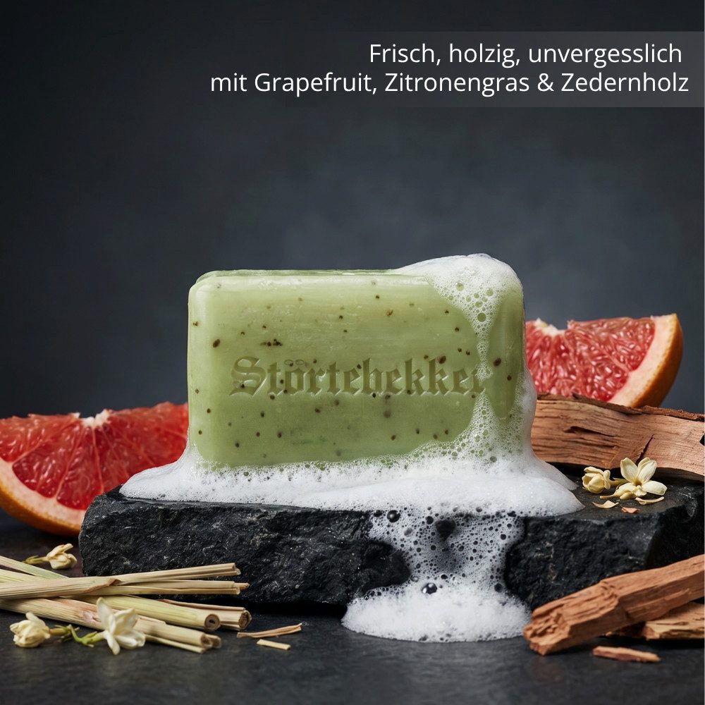 Störtebekker Feste Duschseife Body Bar - Herbal Wood - Reinigung mit Peeling-Effekt (120g), 6-tlg., mit Aprikosenkern-Peeling, natürliche Reinigung, kein Spannungsgefühl