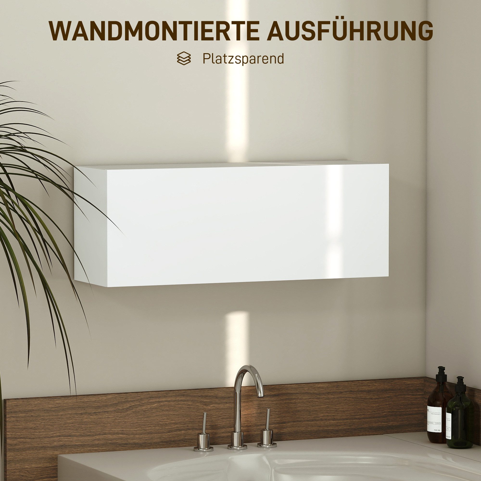 HOMCOM Hängeschrank Badezimmerschrank Badschrank Gasdruckfeder Einlegeboden (Wandschrank, 1-St., Badezimmerschrank) mit nach oben klappbarer Tür, Gasdruckfeder, – Bild 4 von 5
