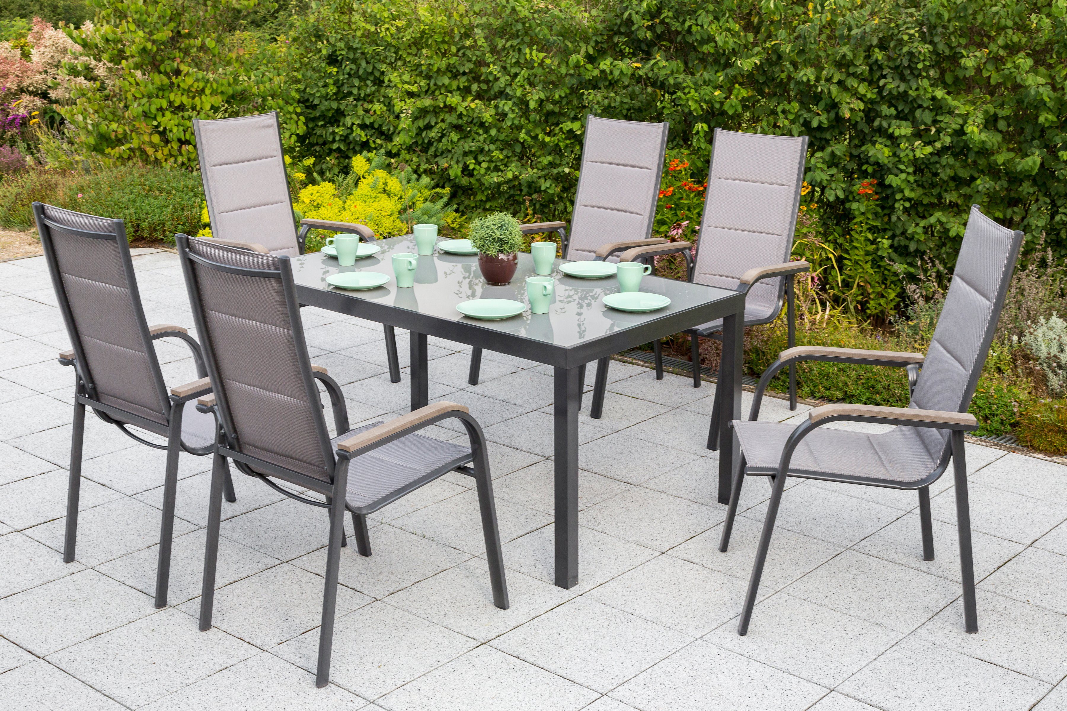 MERXX Gartenstuhl Trivero (Set, 2 St), 2er Set, Alu/Textil, stapelbar, braun