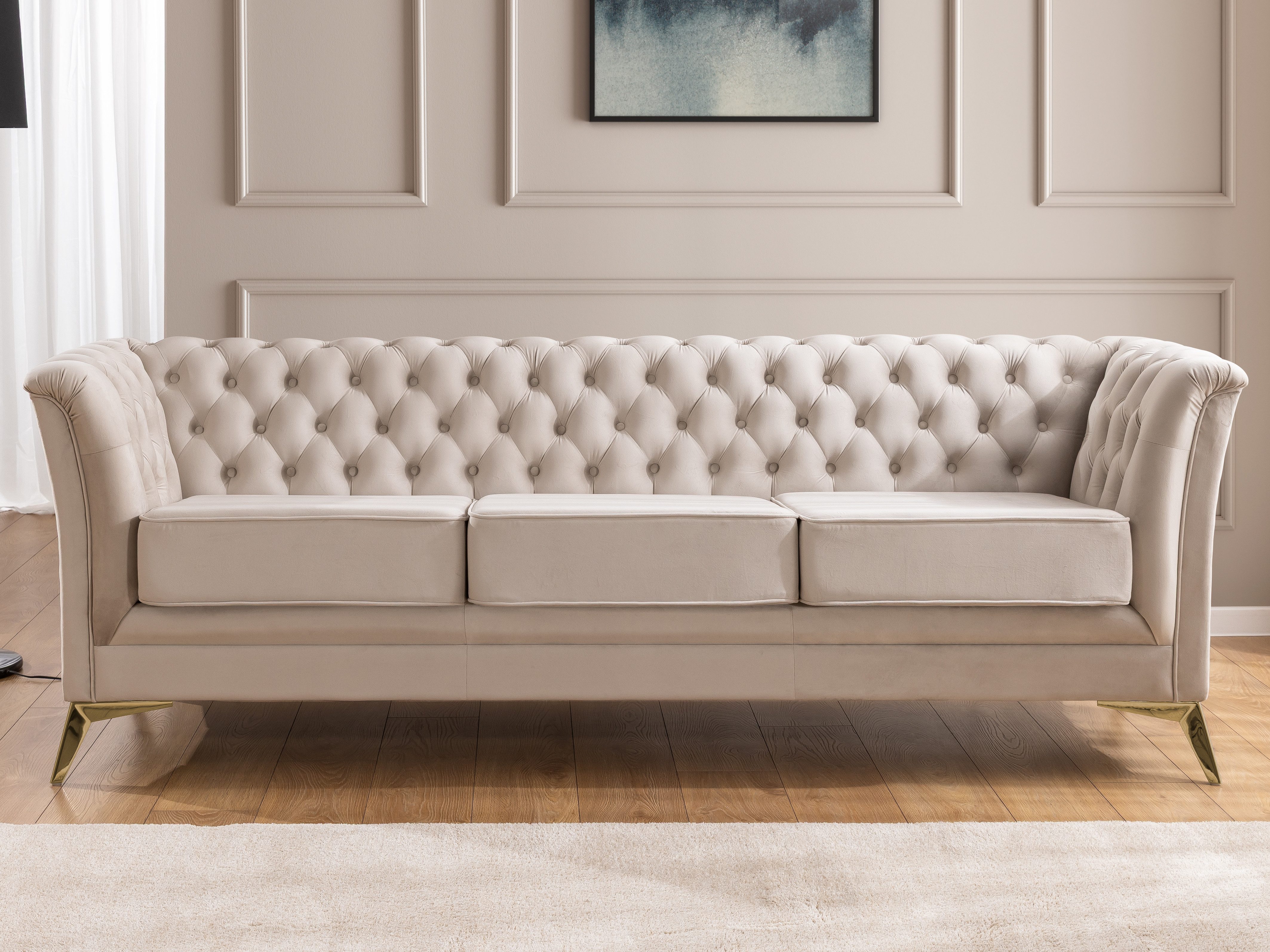 S-Style Möbel Chesterfield-Sofa Whitby, 3-Sitzer aus Samt mit goldenen, sil günstig online kaufen