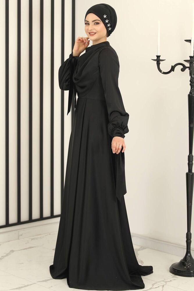 Kleid Fashion Modest Abendkleid Hijab Damen Abaya Satinkleid Abiye Schwarz Modavitrini