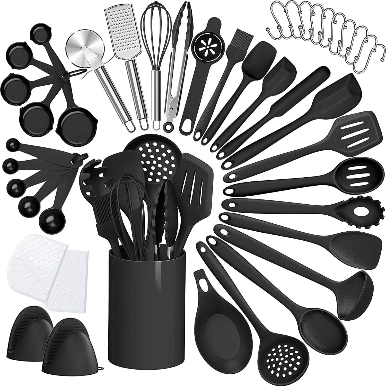REDOM Kochbesteck-Set 43er Küchenhelfer Set Kochgeschirr Küchenutensilien Küchengerät Küchen (Kochset Antihaft Hitzebeständig mit Utensilienhalter und Aufhängeloch, 43-tlg., Kochzubehör, Utensil Set, Silikon, Kochutensilien), Spülmaschinengeeignet für Koc