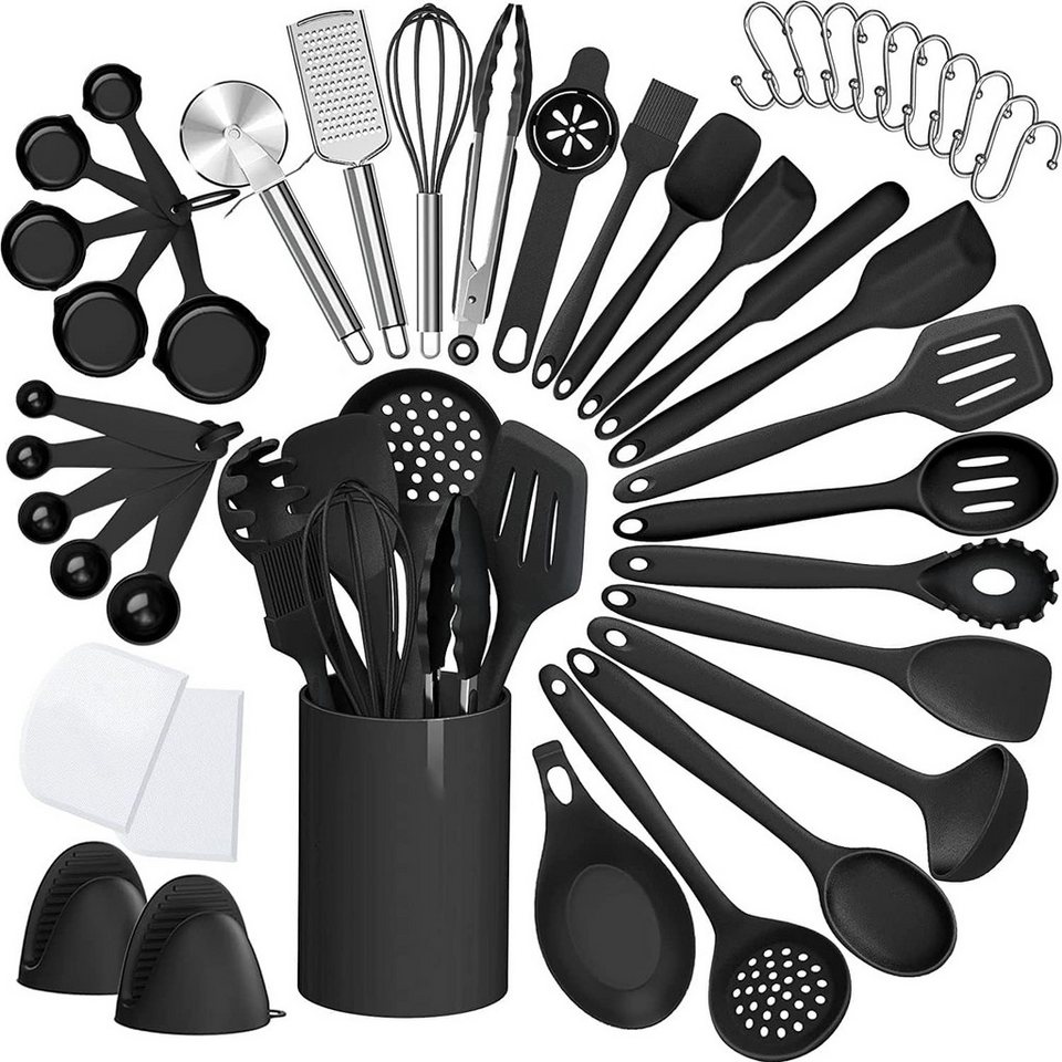 REDOM Kochbesteck-Set 43er Küchenhelfer Set Kochgeschirr Küchenutensilien Küchengerät Küchen (Kochset Antihaft Hitzebeständig mit Utensilienhalter und Aufhängeloch, 43-tlg., Kochzubehör, Utensil Set, Silikon, Kochutensilien