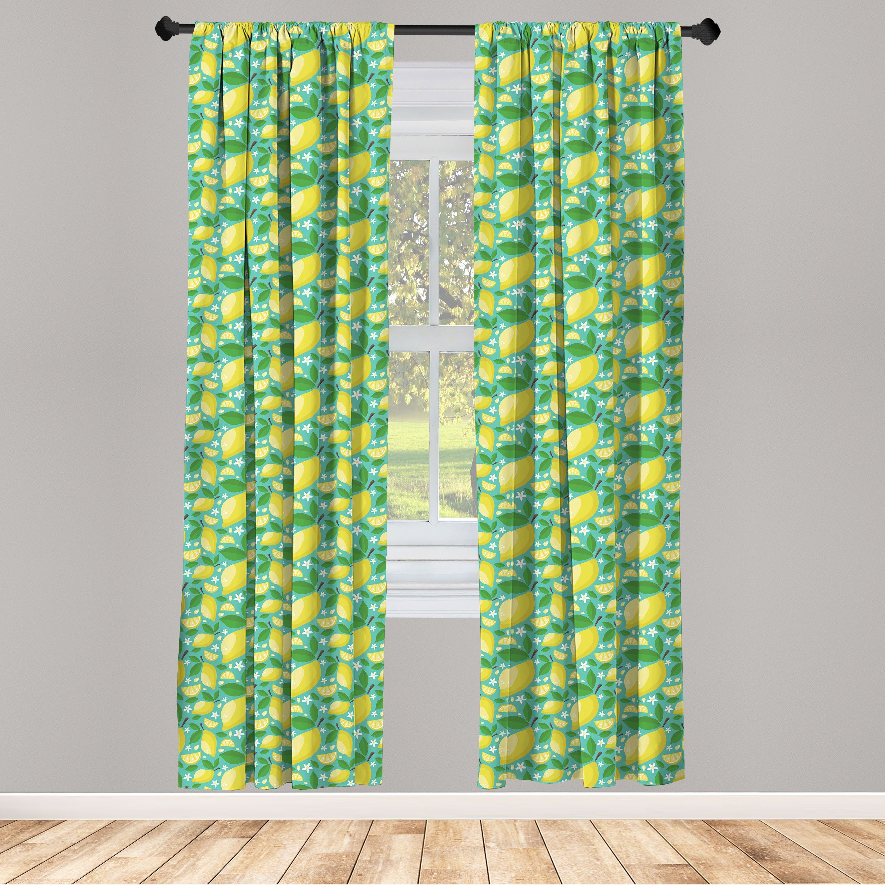 Zitronen Vorhang Blätter Abakuhaus, Gardine Blumen Wohnzimmer und Schlafzimmer Microfaser, für Dekor, Blumen