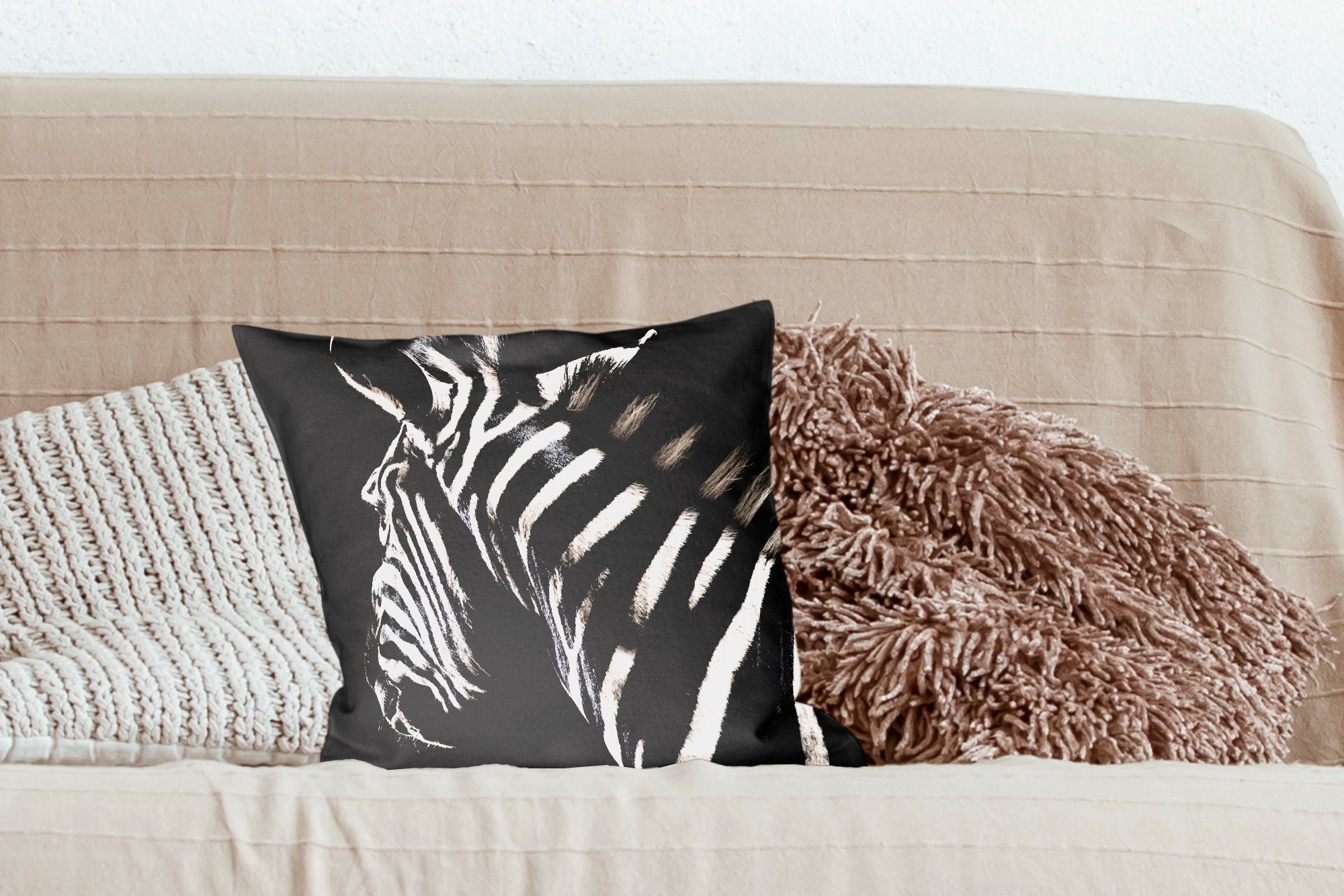 MuchoWow Dekokissen Zebra - Tier Füllung Sofakissen Schlafzimmer, Weiß, Wohzimmer, - mit Zierkissen Deko, für