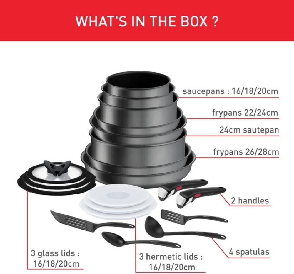 Tefal Kochtopf Set mit 20 Teilen Ingenio Daily Chef On L7619402, (20-tlg)