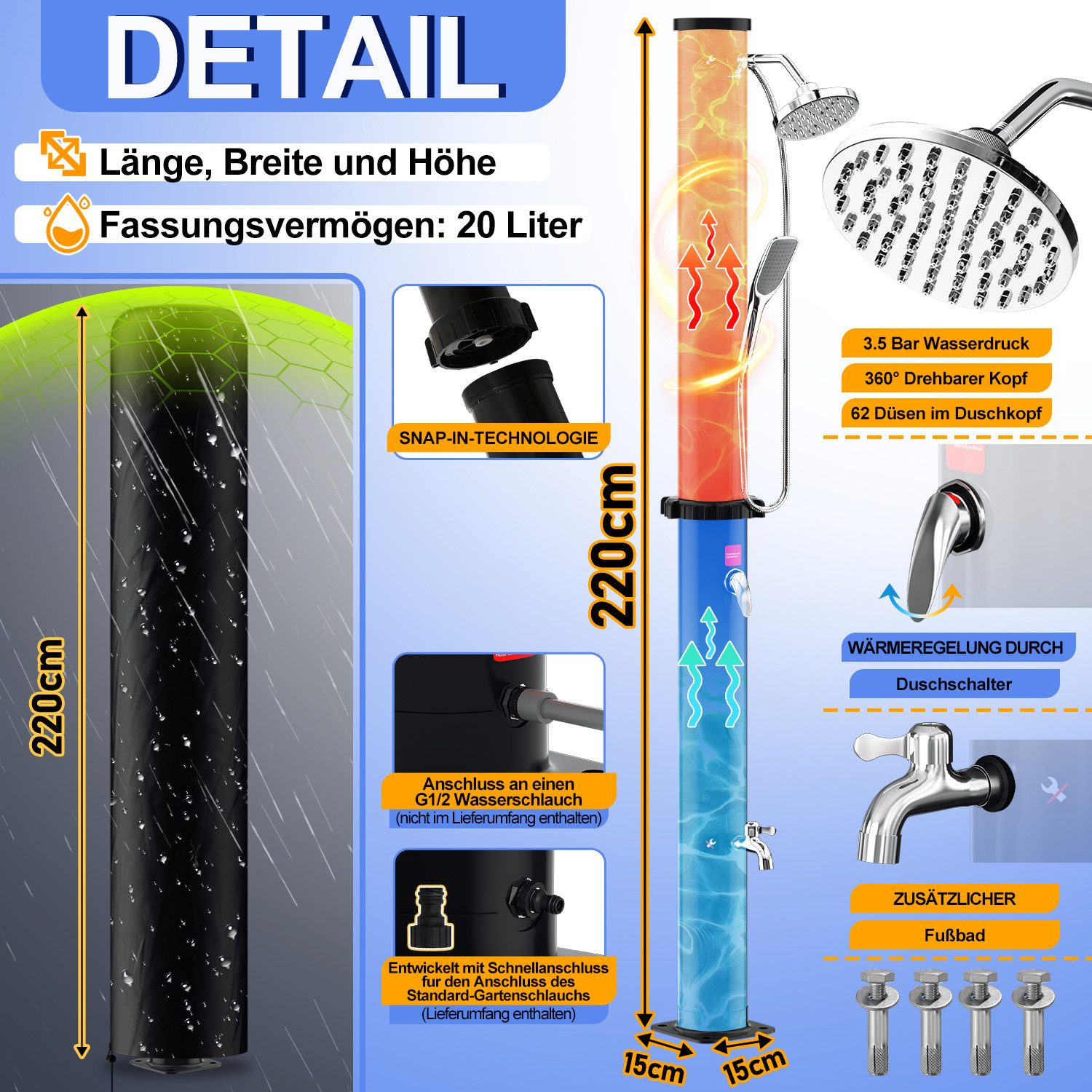 Clanmacy Gartendusche Solardusche 20L mit Fußstempel günstig online kaufen