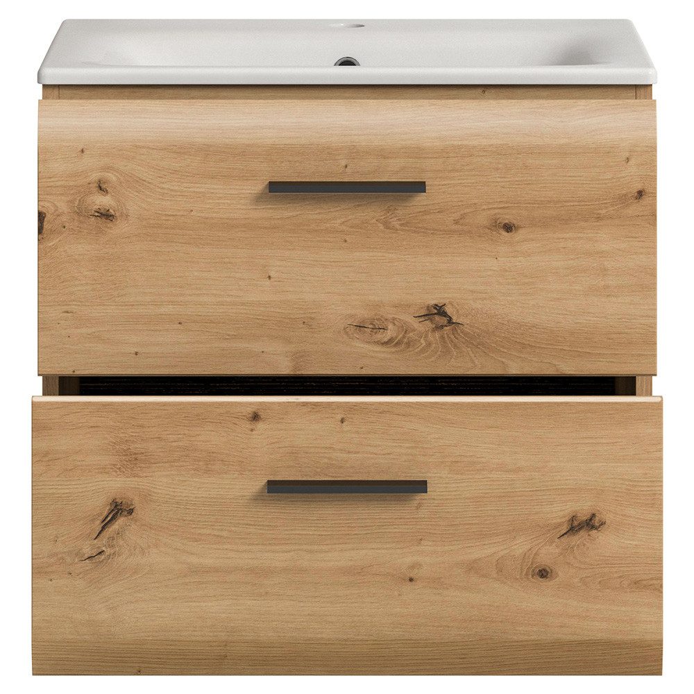 Lomadox Waschtisch IGGESUND-158, 60 cm breit in Eiche, 2 Schubladen