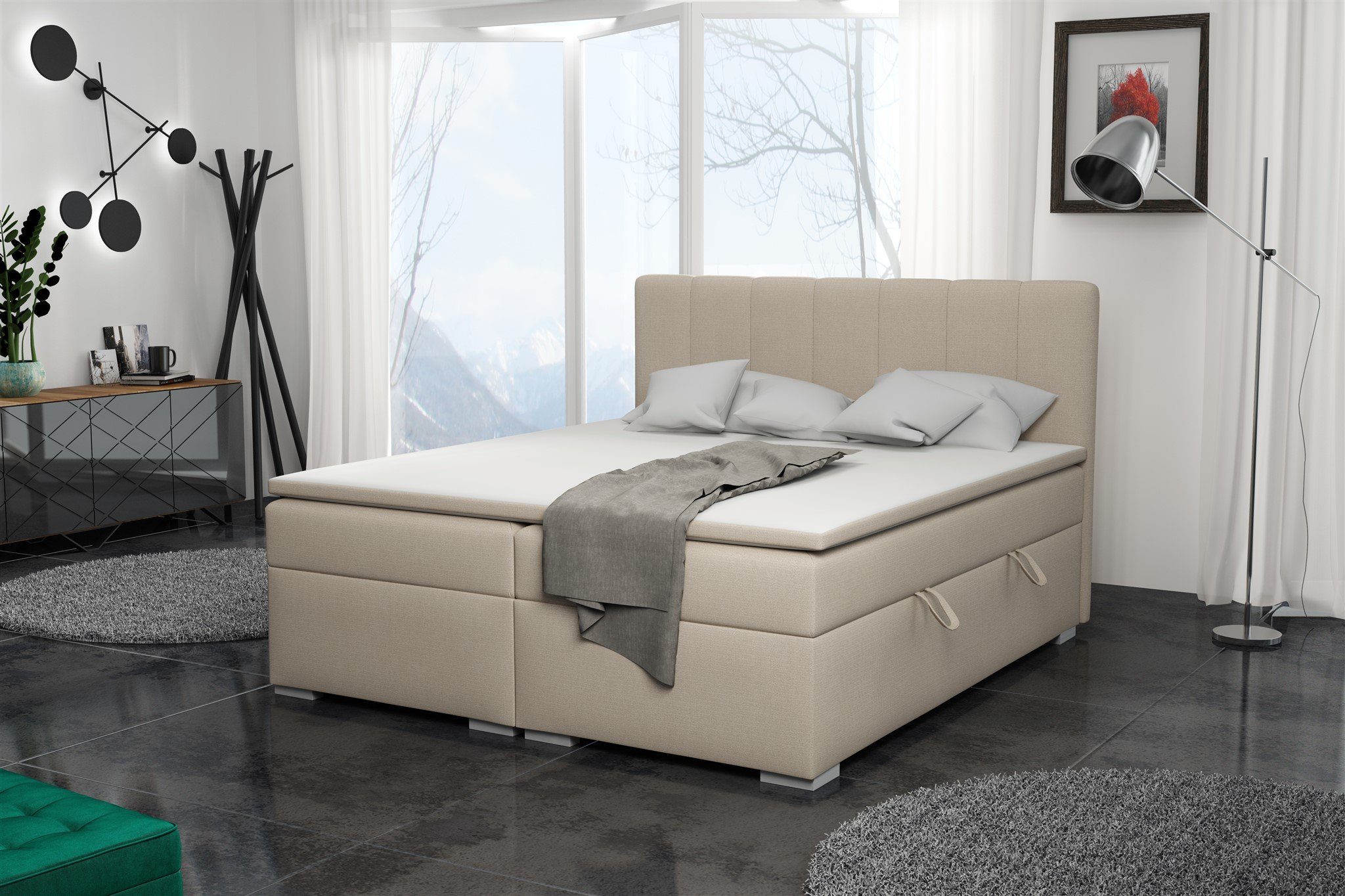 Fun Möbel Boxbett Schlafzimmerbett LAURIN (inkl. Bettkästen und Topper, Kunstleder oder Stoff), Beidseitig aufklappbare Bettkästen