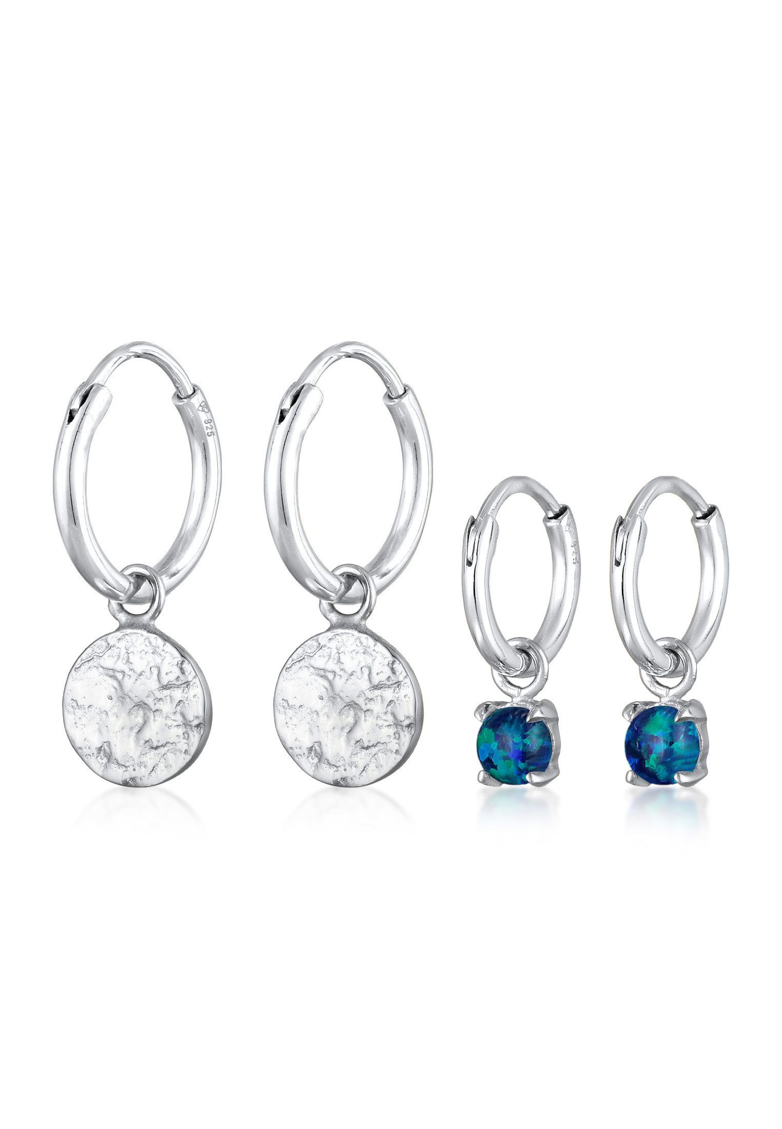 Ohrring-Set Creolen Plättchen Opal blau 2er Set 925 Silber