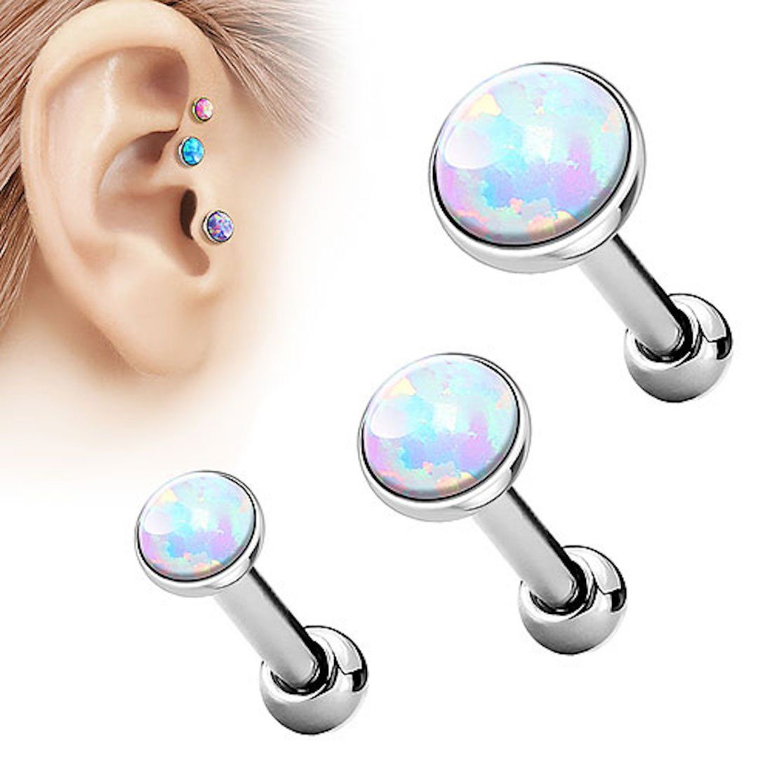 Taffstyle Piercing-Set Helix Tragus Piercing Stecker mit flachen Opal Stein günstig online kaufen