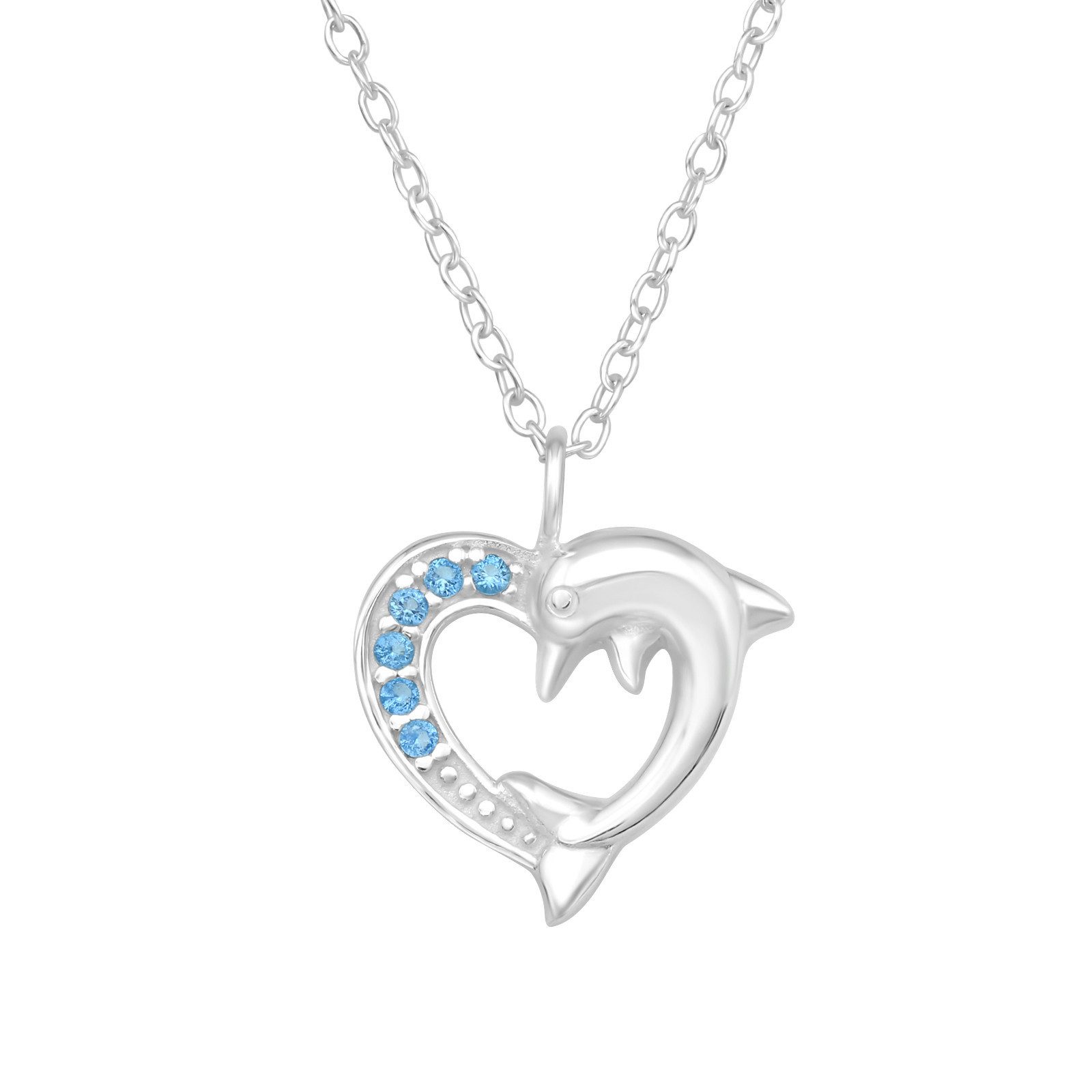 ALEXANDER YORK Kette mit Anhänger HERZ DELFIN Zirkonia blue-topaz, 2-tlg., 925 Sterling Silber