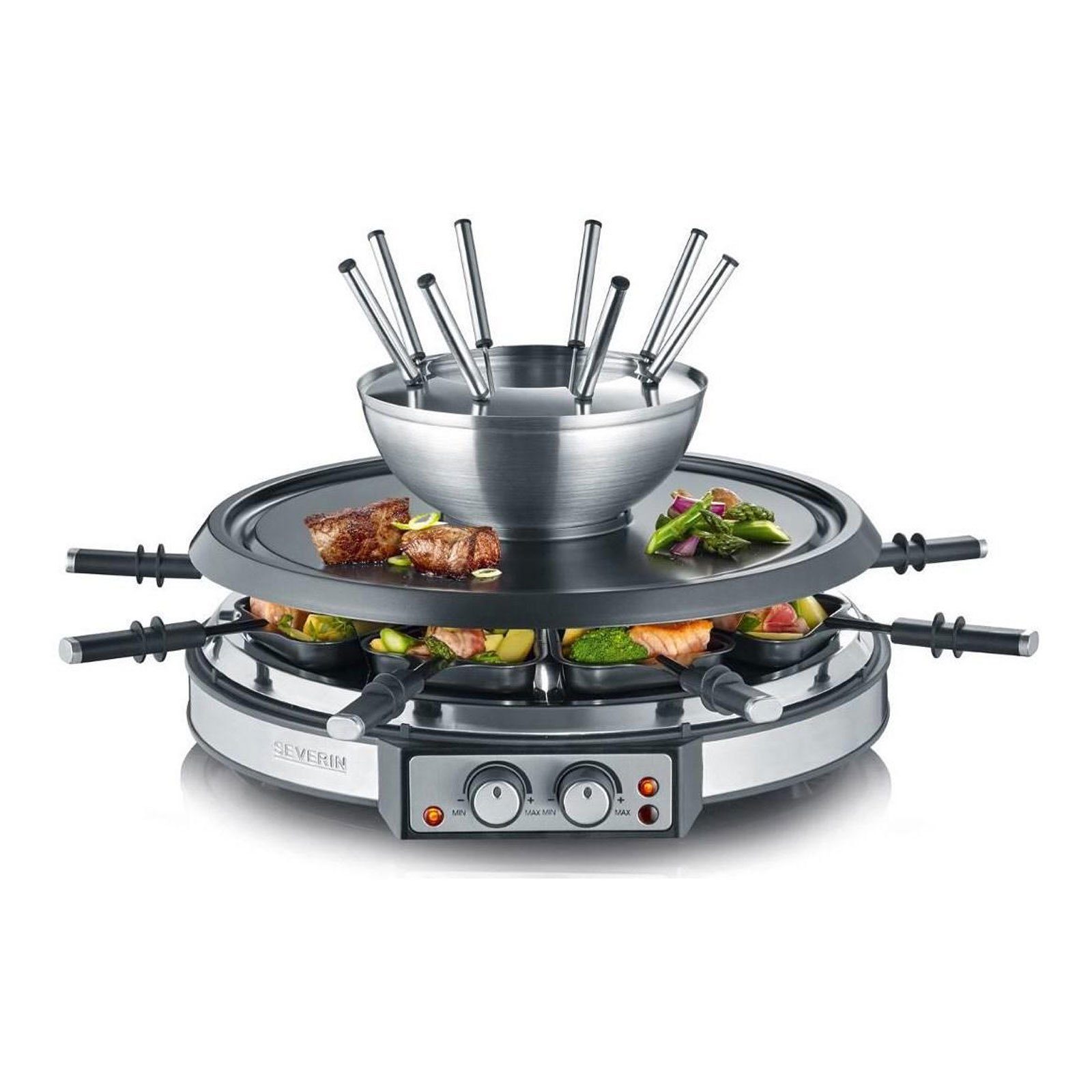 Severin Raclette RG 9948, Raclette-Fondue Kombination mit Pfännchen, Antihaftbeschichtung