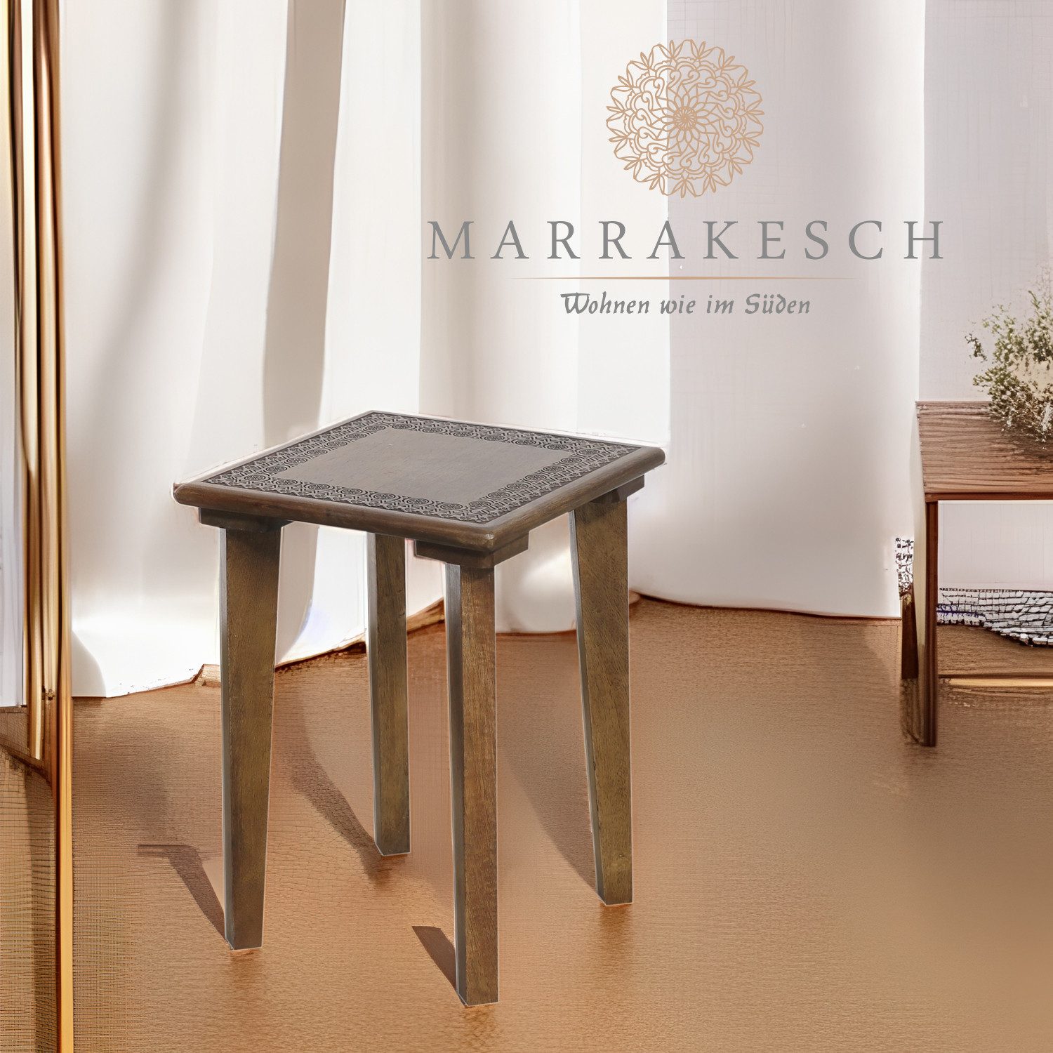 Marrakesch Orient & Mediterran Interior Beistelltisch Beistelltisch Astus eckig im Orient-Stil, aus Holz, in Braun 38 cm (1-St., 1 Tisch), Handarbeit – Bild 3 von 5