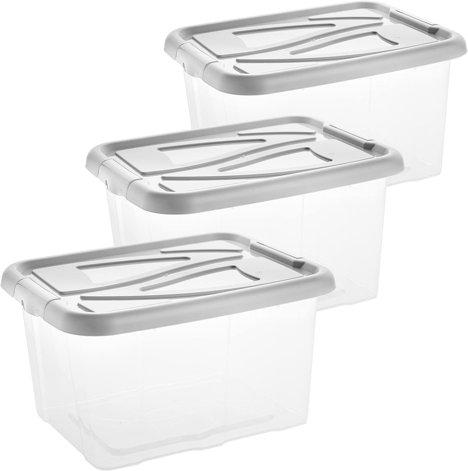 Centi Allzweckkiste 3er Set Хранилищаsbox mit Deckel 30 L (H 26 cm x B 49 cm x T 39 cm), Transparent Ящики Хранилища mit Deckel: Pastellgrau