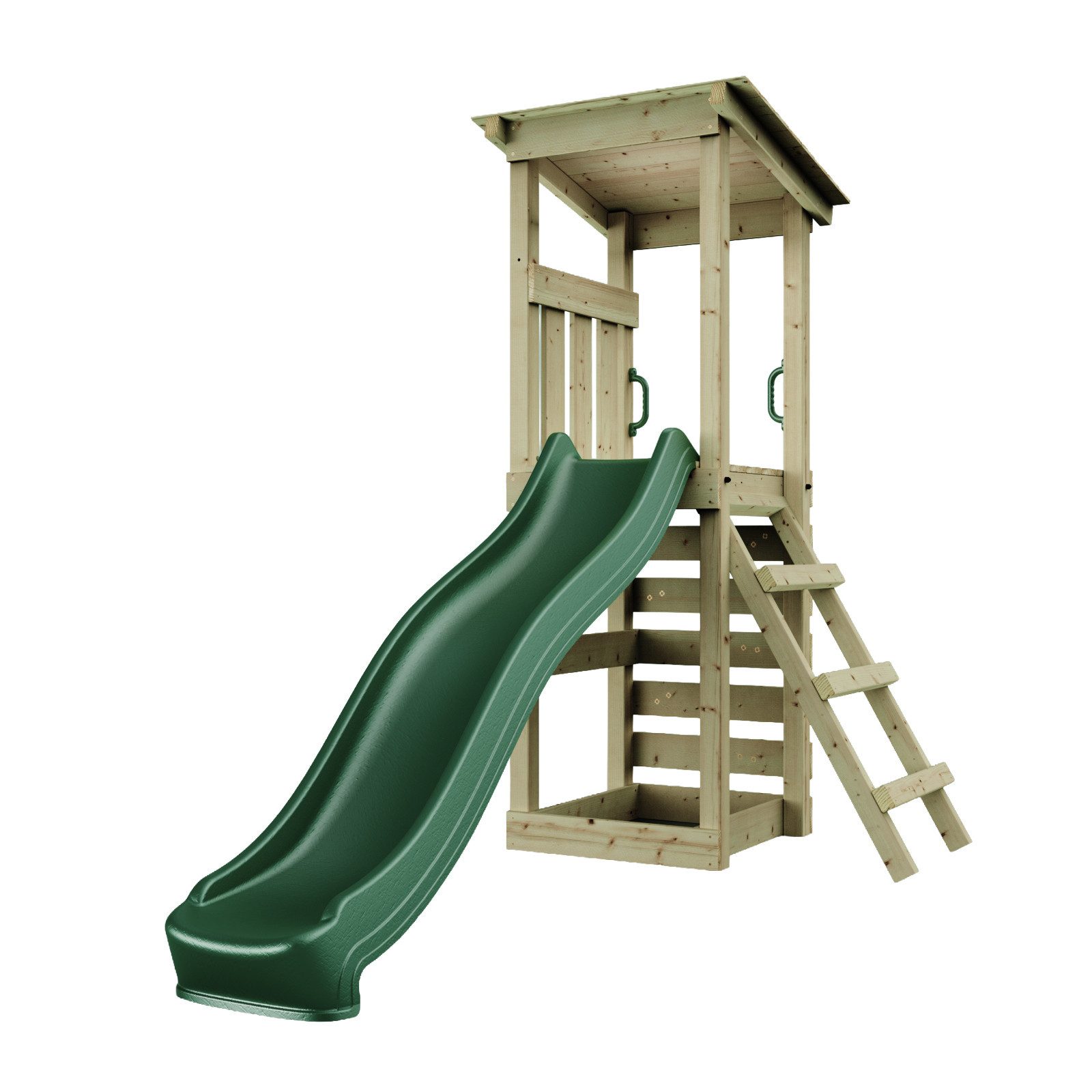 OutdoorToys Spielturm Spielturm Nizza, aus Holz in Dunkelgrün mit Rutsche & Kletterwand