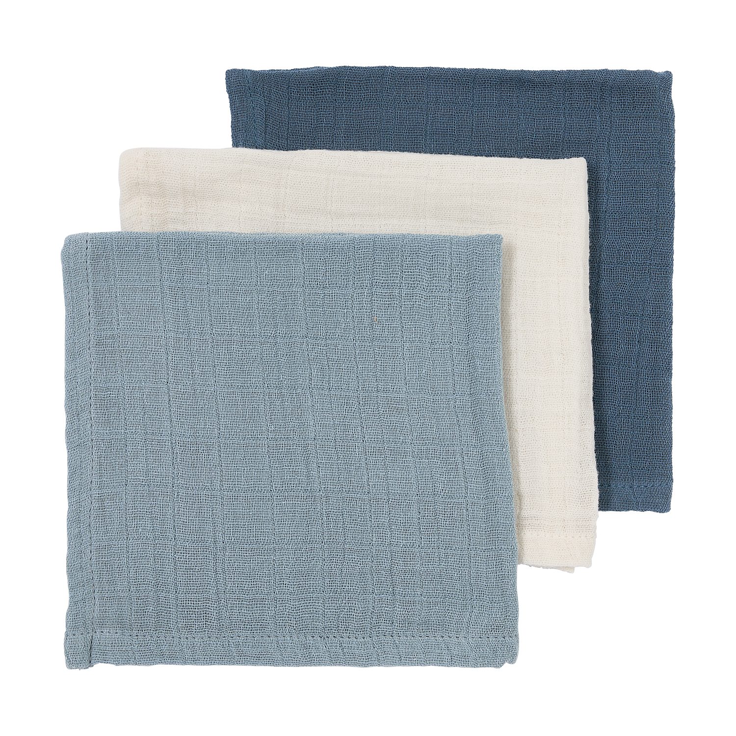 Meyco Baby Stoffwindeln Natural/jeans blue/indigo (3-St), 30x30cm - 3-Pack