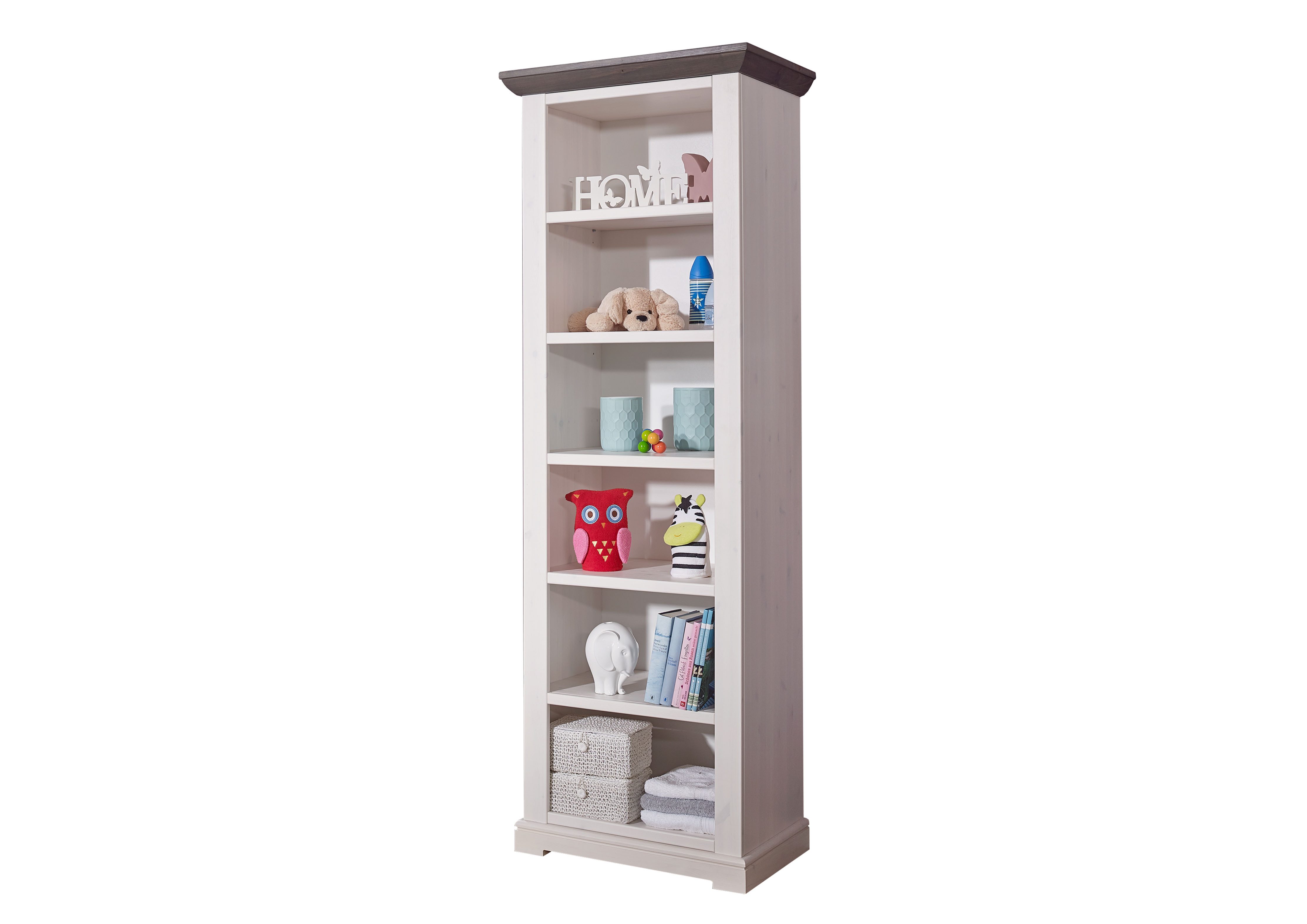Woodroom Standregal Vik, Kiefer massiv weiß gewachst 67x200x44 cm, Regal, Standregal, offenes Regal, 6 Fächer