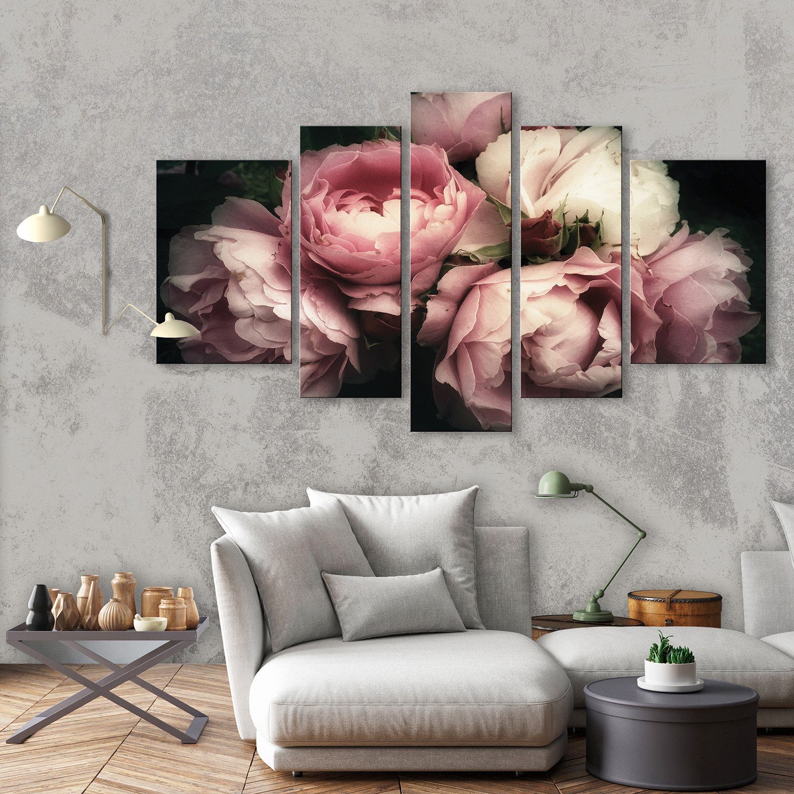 Wallarena Leinwandbild Set Blumen Vintage Schwarz Dark Wand Deko XXL Wandbi günstig online kaufen