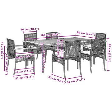 vidaXL Garten-Essgruppe 7-tlg. Garten-Essgruppe mit Kissen Grau Poly Rattan, (7-tlg)