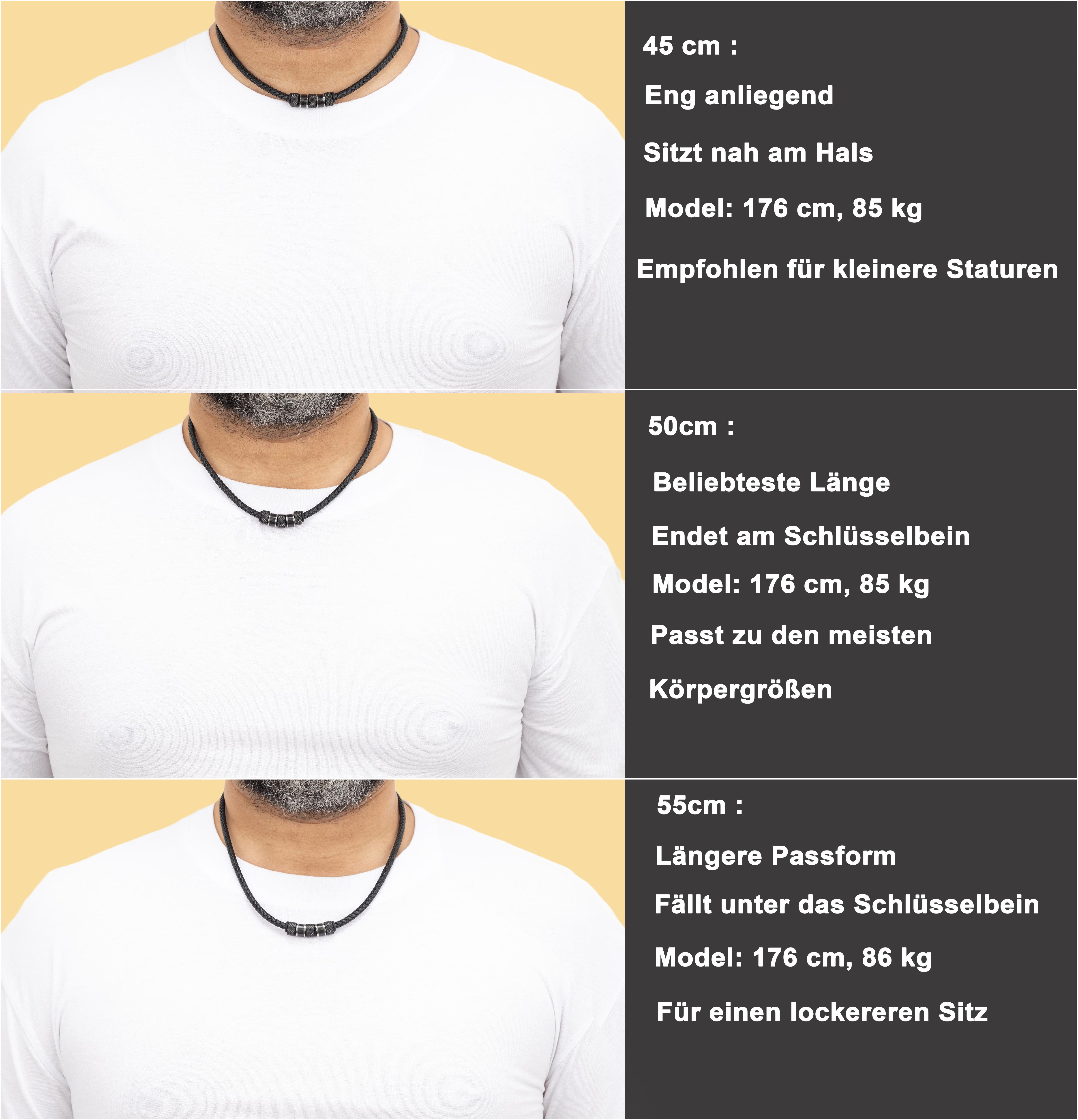 David Galvani Kette mit Anhänger Herren Lederkette Schwarz Echtleder Edelstahl-Beads 5 mm geflochten, Handmade in Deutschland – Bild 2 von 5