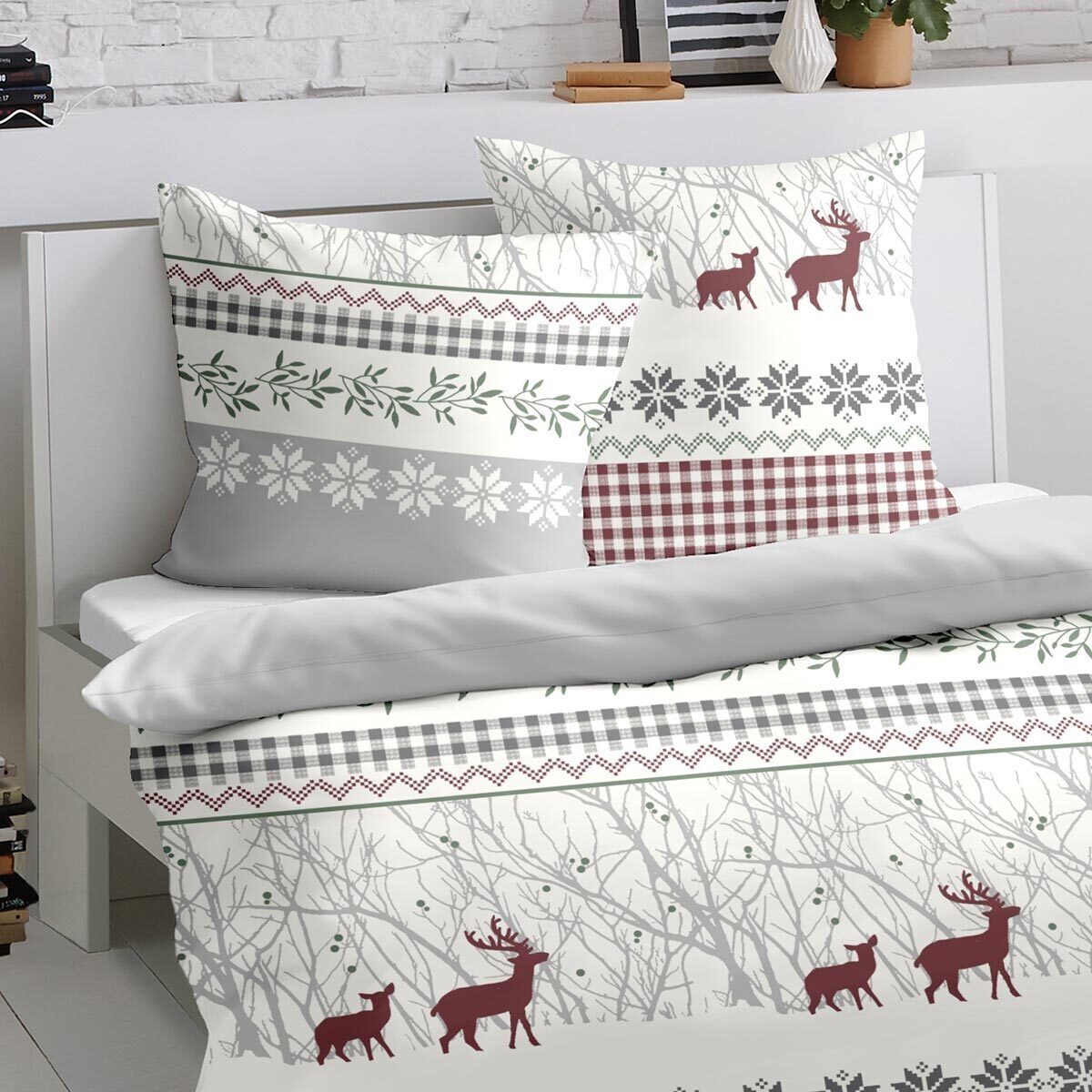 TRAUMSCHLAF Bettwäsche Hirsche grau, Biber, 2 teilig, Biberbettwäsche weich günstig online kaufen